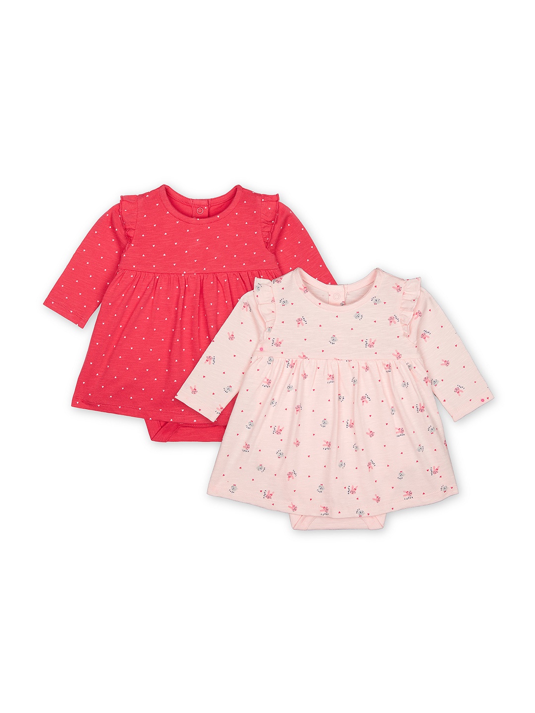 

mothercare Girls pack of 2 Round Neck Long Sleeves Print A-Line Dress, Red