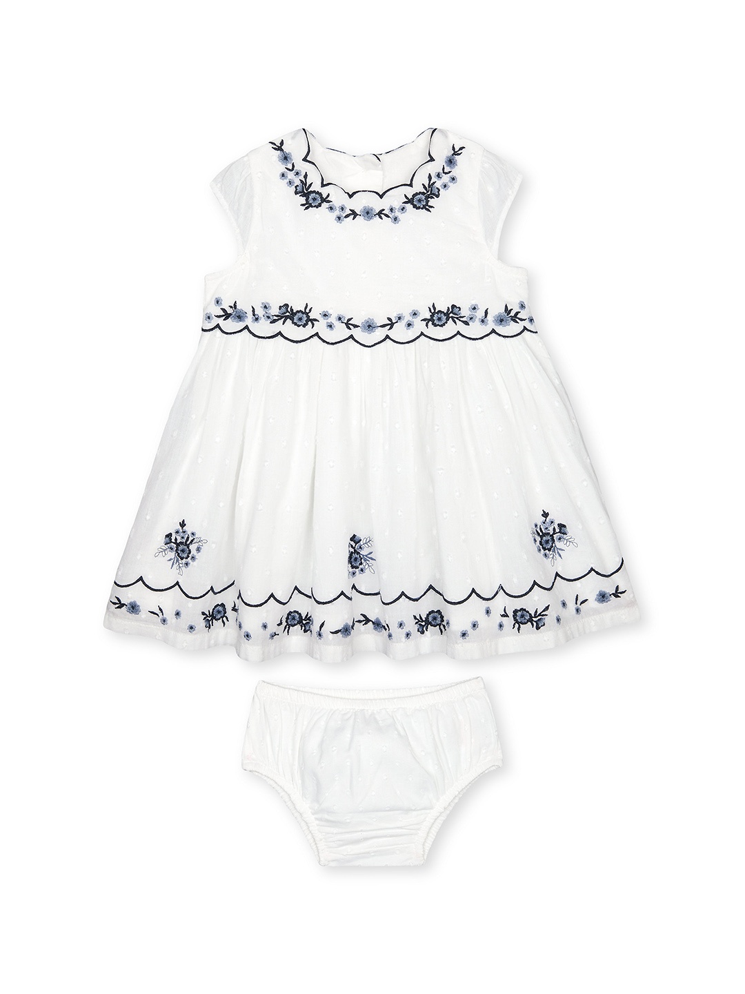 

mothercare Girls Round neck Short cap sleeves Fit & Flare Cotton Dress, White