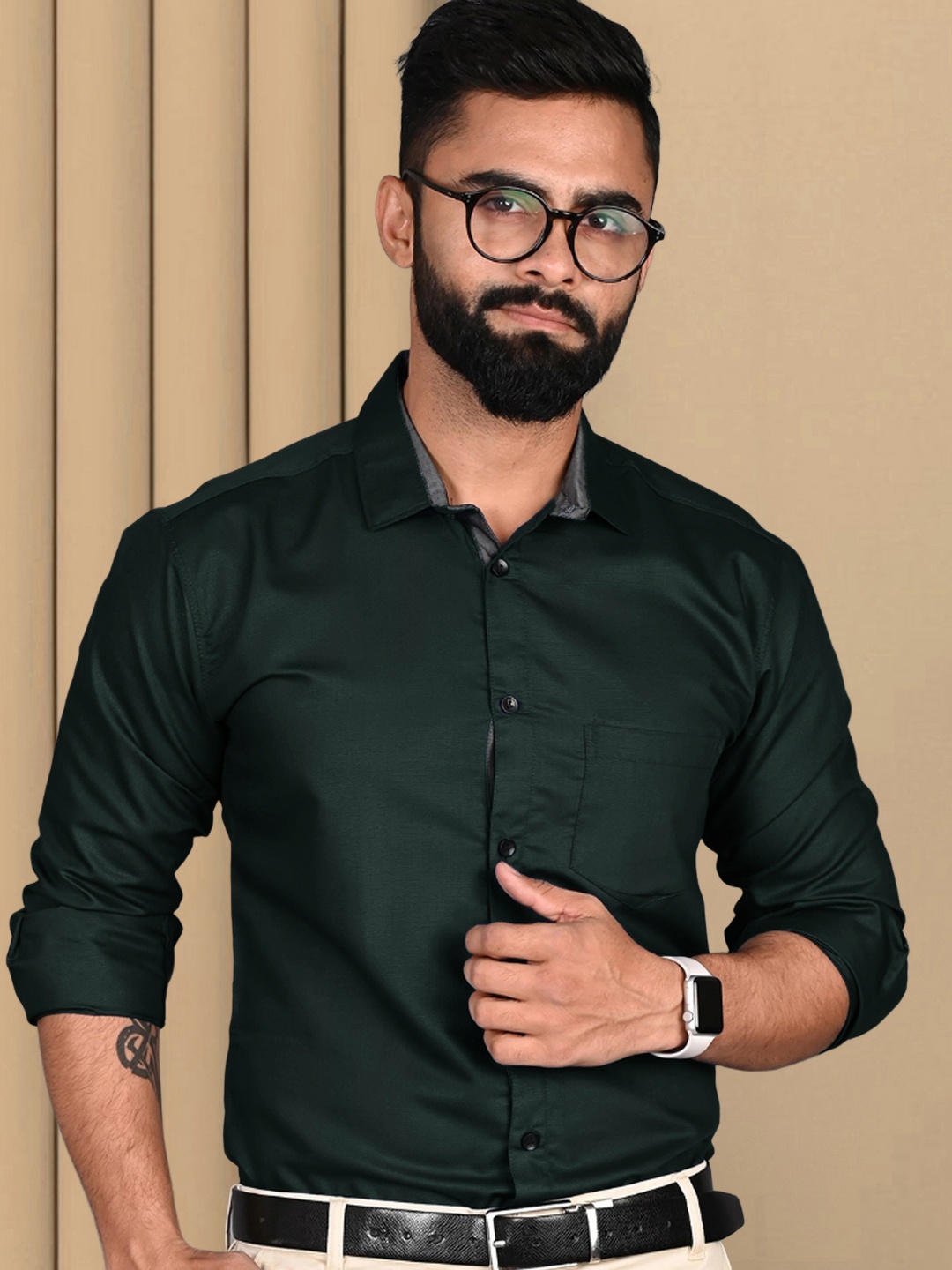 

Tee Projekt Pack Of 2 Standard Collar Cotton Formal Shirt, Green