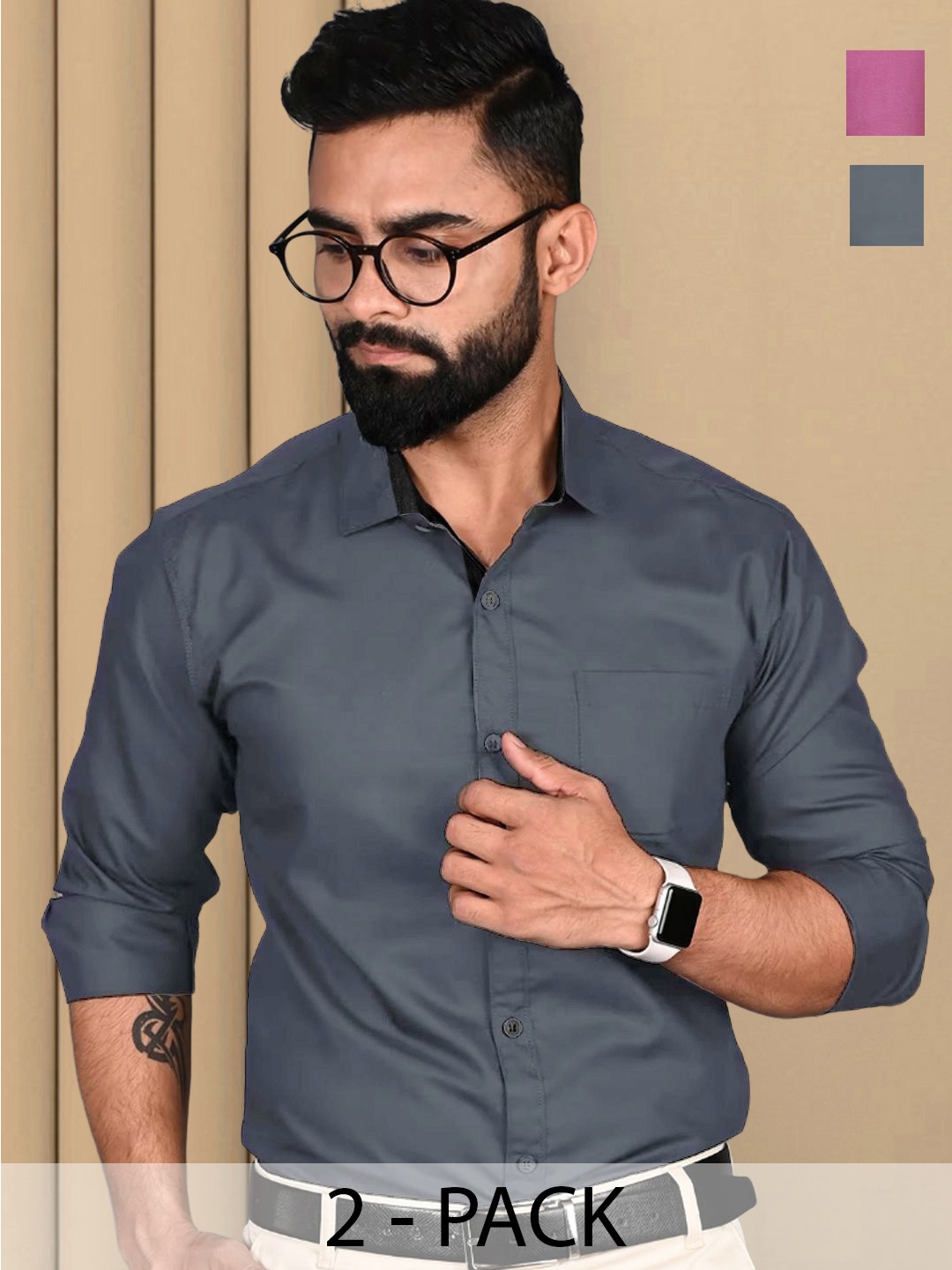 

Tee Projekt Pack of 3 Cotton Formal Shirts, Grey