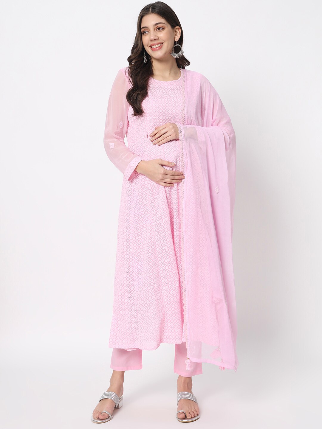 

mumzhug Embroidered Regular Kurta with Palazzos & Dupatta, Pink