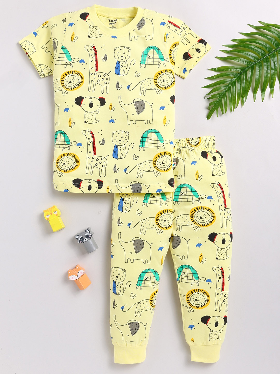 

Toonyport Kids Printed Pure Cotton Top With Trousers, Yellow