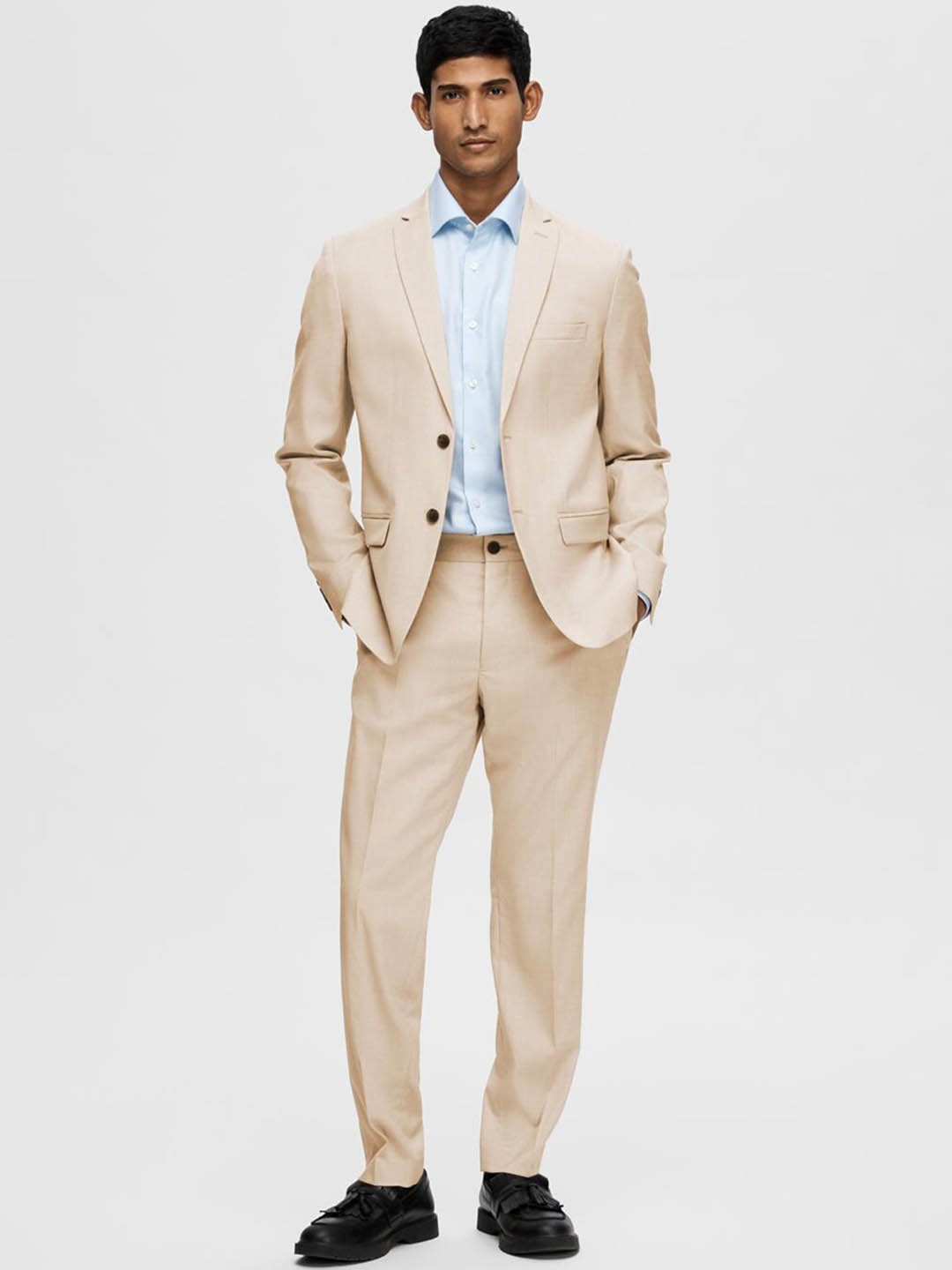 

SELECTED Slim-Fit Single-Breasted Blazer, Beige