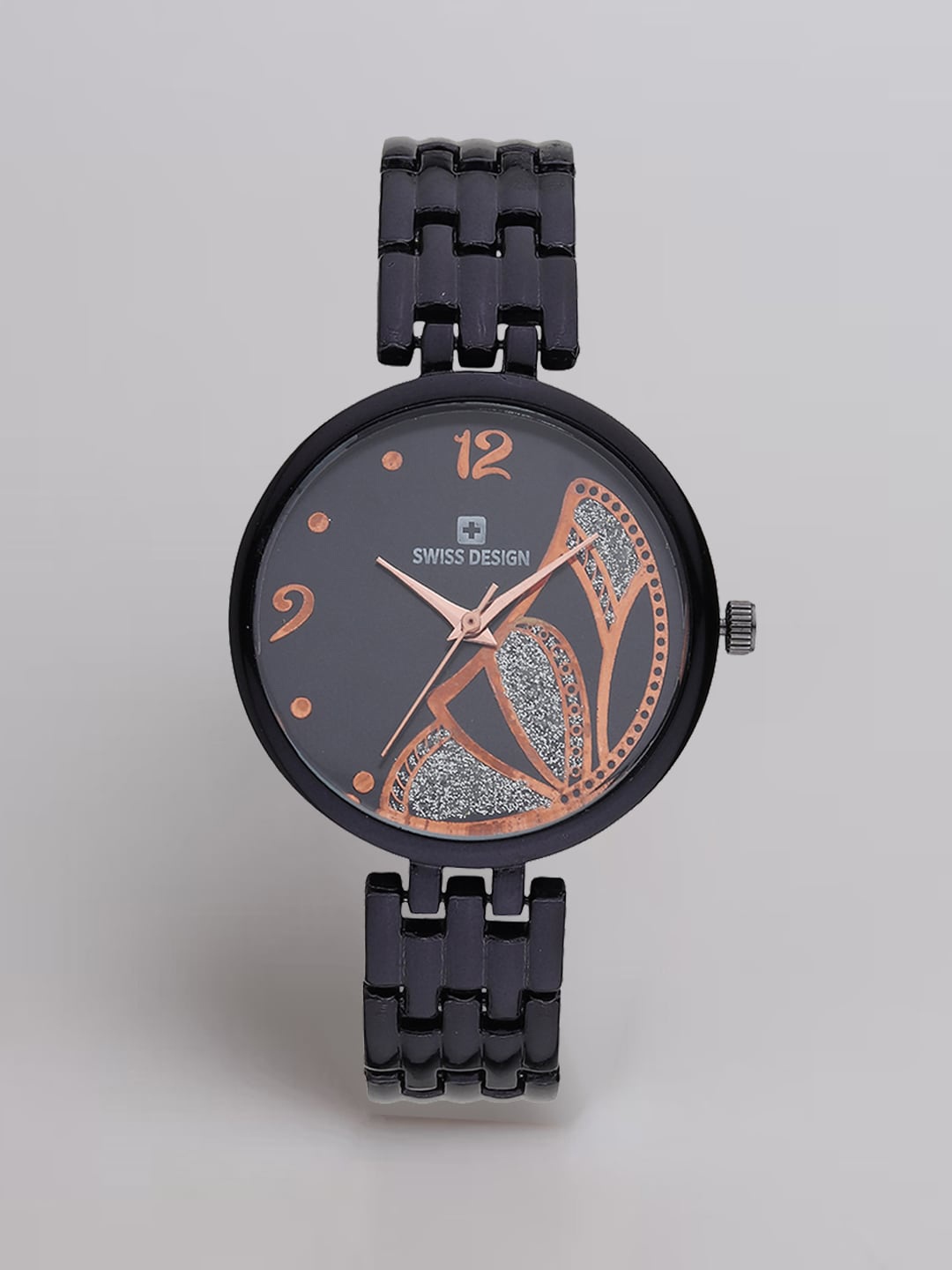 

Swiss Design Women Embellished Dial & Straps Analogue Watch SDWatch24-003-BK, Black
