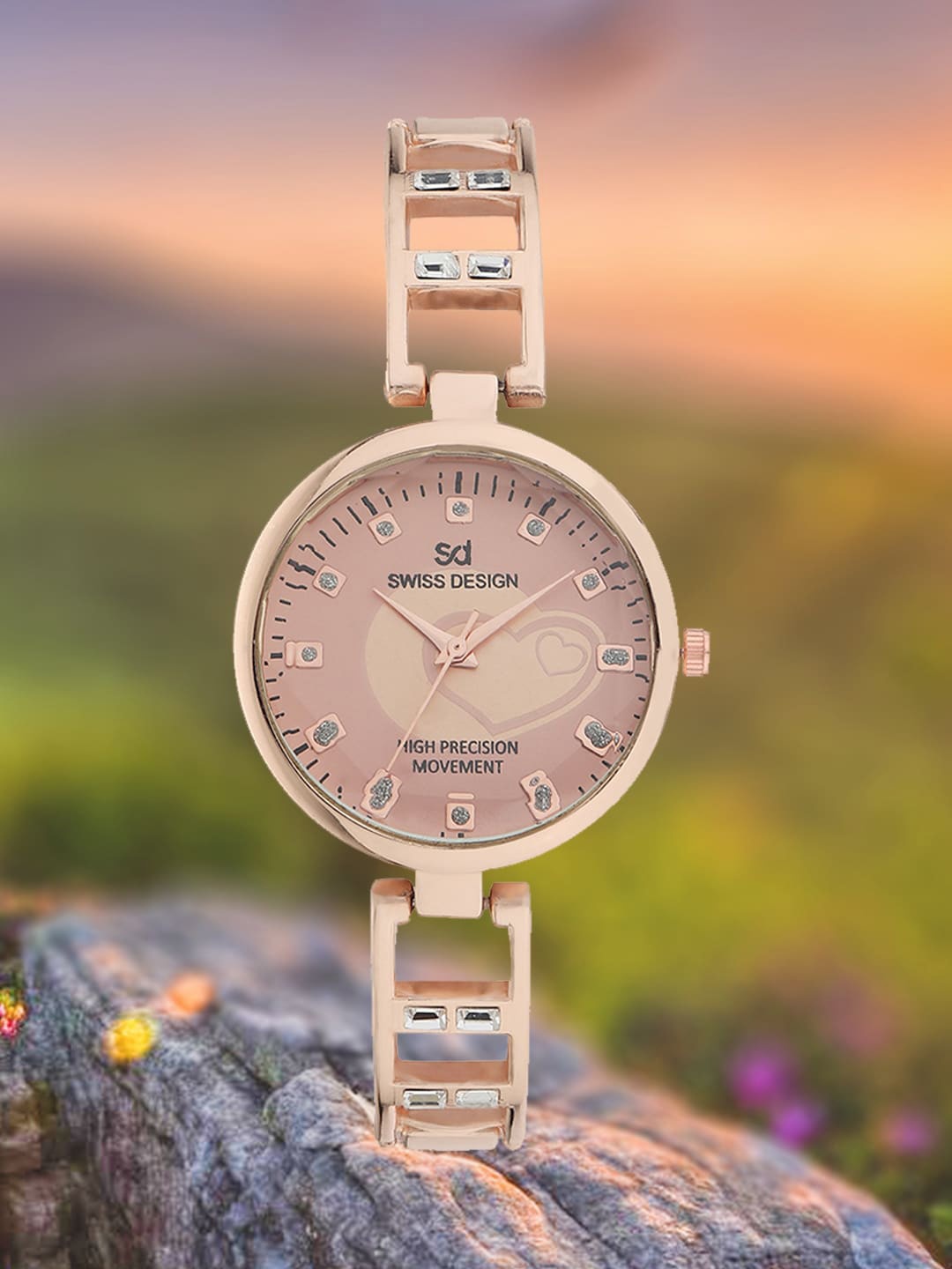 

Swiss Design Women Embellished Dial & Metal Straps Analogue Watch SDWatch24-018-RG01, Rose gold