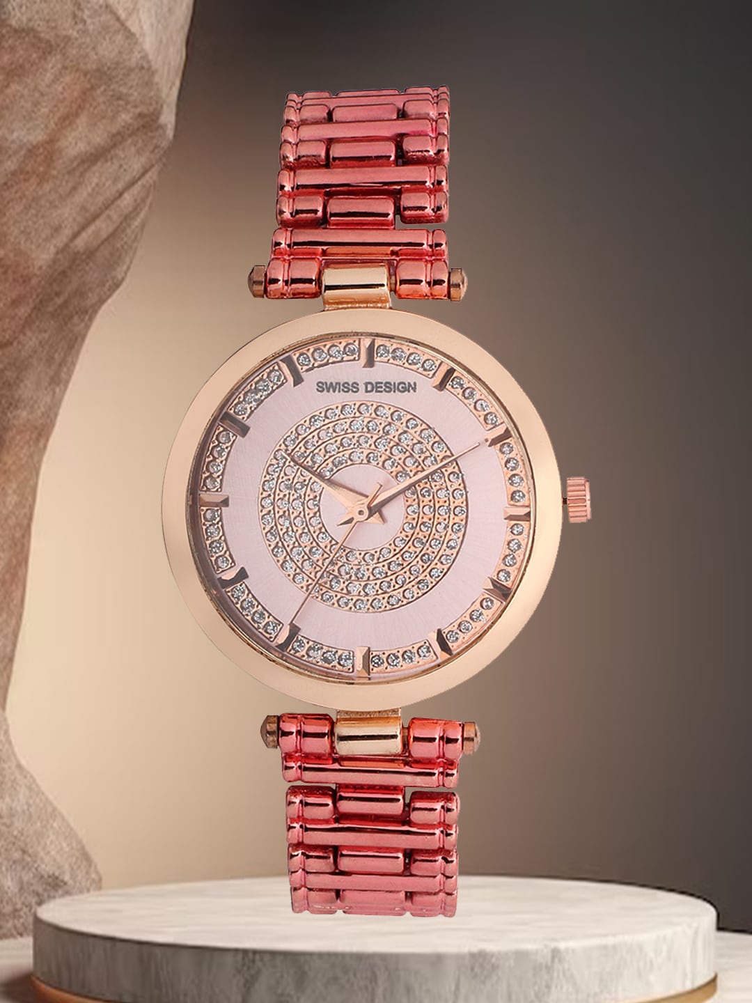 

Swiss Design Women Embellished Dial & Bracelet Style Straps Analogue Watch SDWatch24-WH6, Pink
