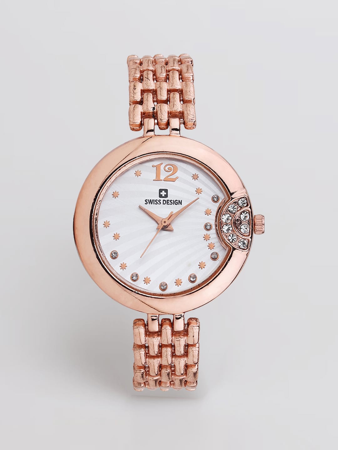 

Swiss Design Women Embellished Dial & Bracelet Style Analogue Watch SDWatch24-014-RG, Rose gold