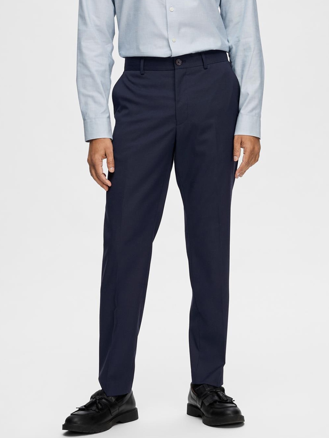 

SELECTED Men Slim Fit Mid-Rise Formal Trousers, Navy blue