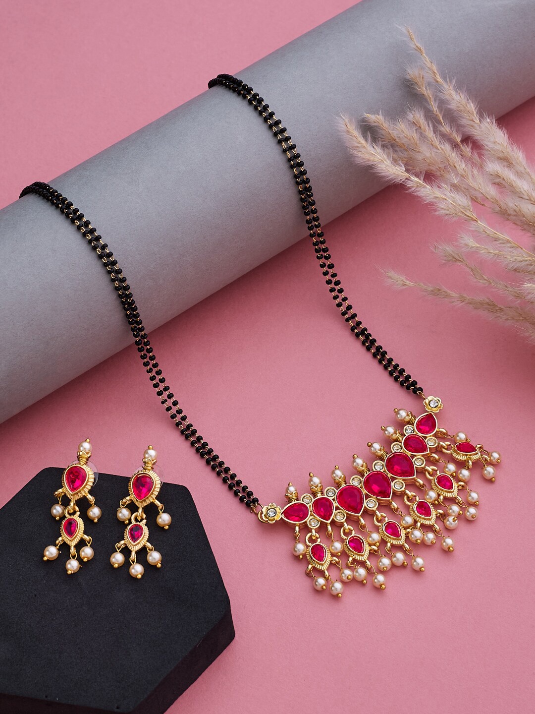 

ATIBELLE Gold-Plated Stones-Studded & Beaded Mangalsutra
