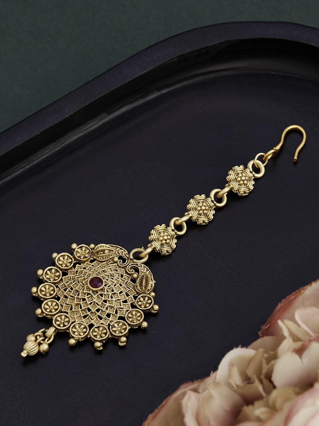 

ATIBELLE Gold-Plated Stones Studded and Beads Maang Tikka