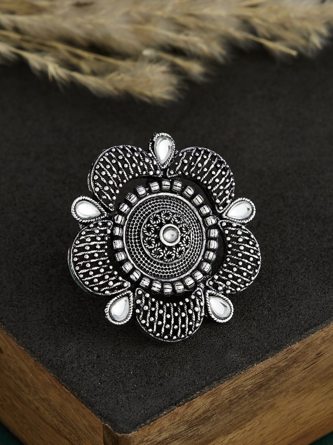 

ATIBELLE German Silver Plated Stone Studded Finger Ring