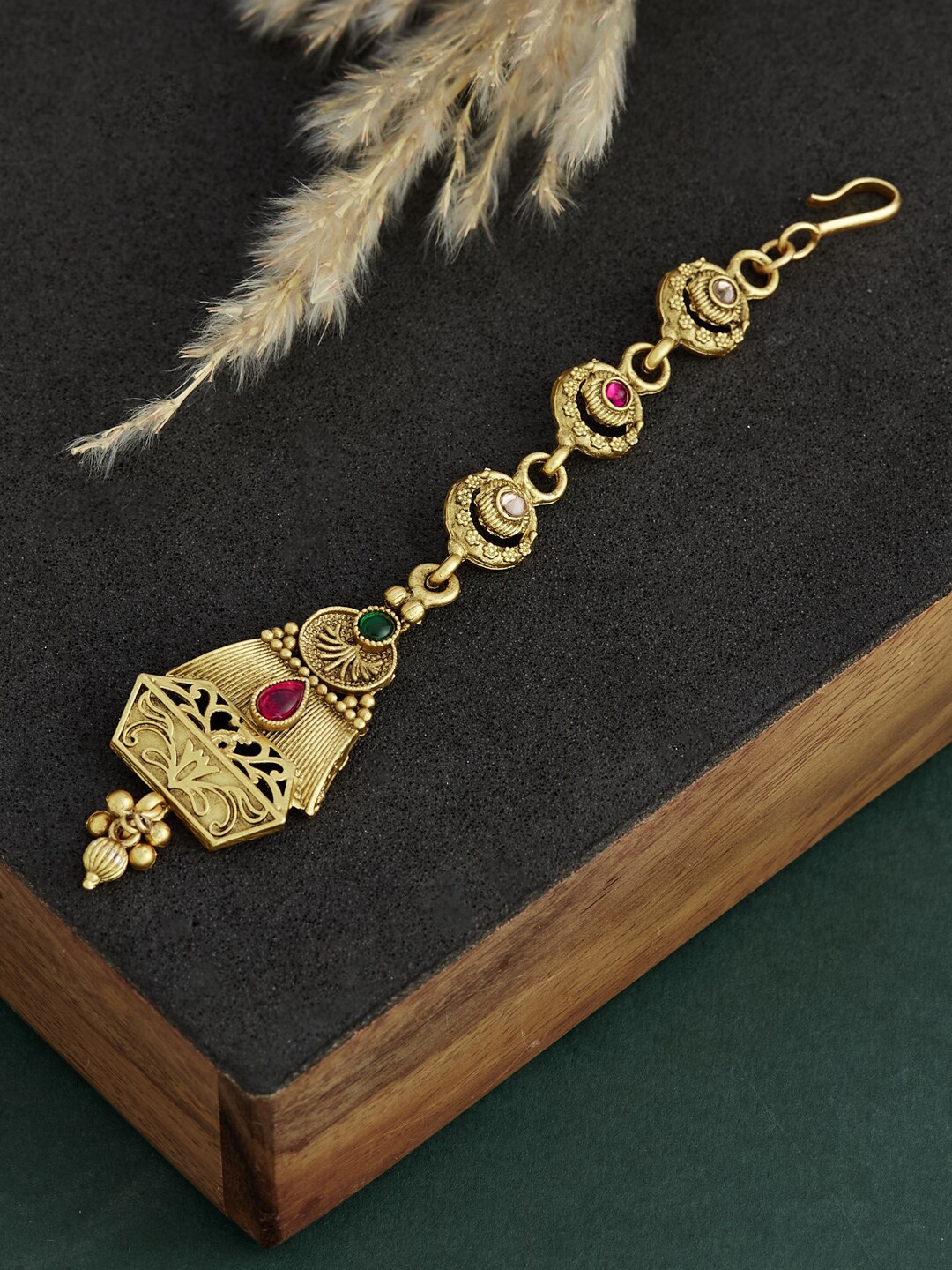 

ATIBELLE Gold-Plated Stones Studded and Beads Maang Tikka