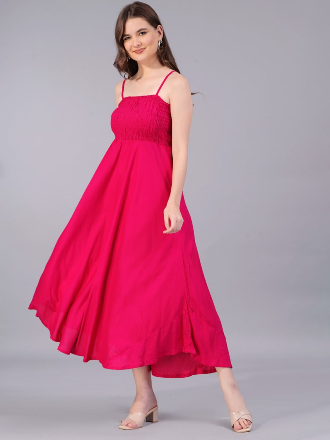 

Fusion Threads Smocked Fit & Flare Maxi Dress, Pink