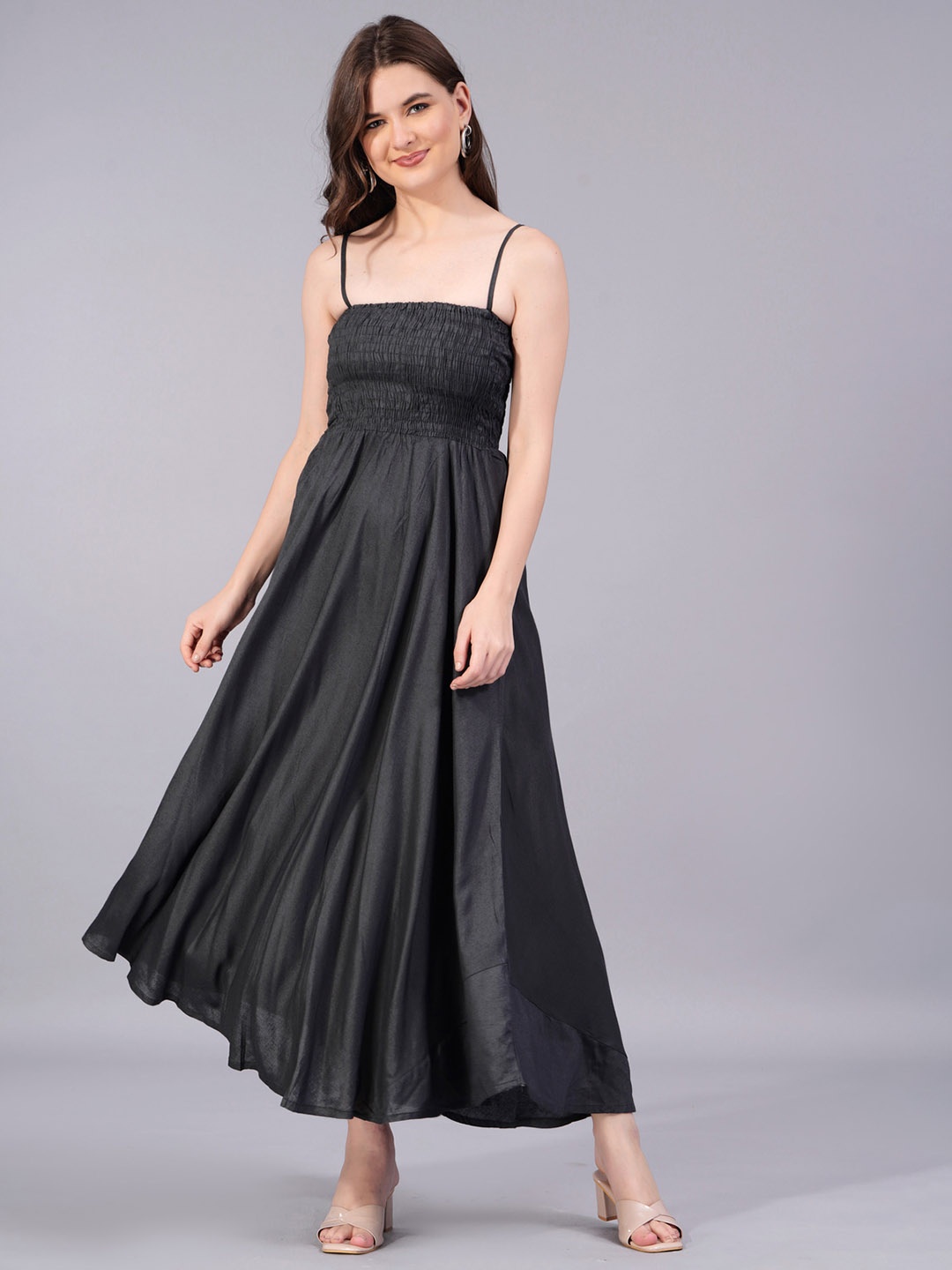 

Fusion Threads Smocked Fit & Flare Maxi Dress, Black