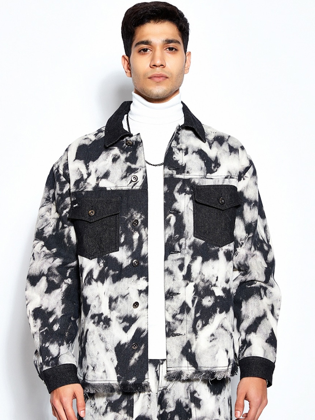 

THE CLOTHING FACTORY Unisex Tie and Dye Spread Collar Pure Cotton Denim Jacket, Black
