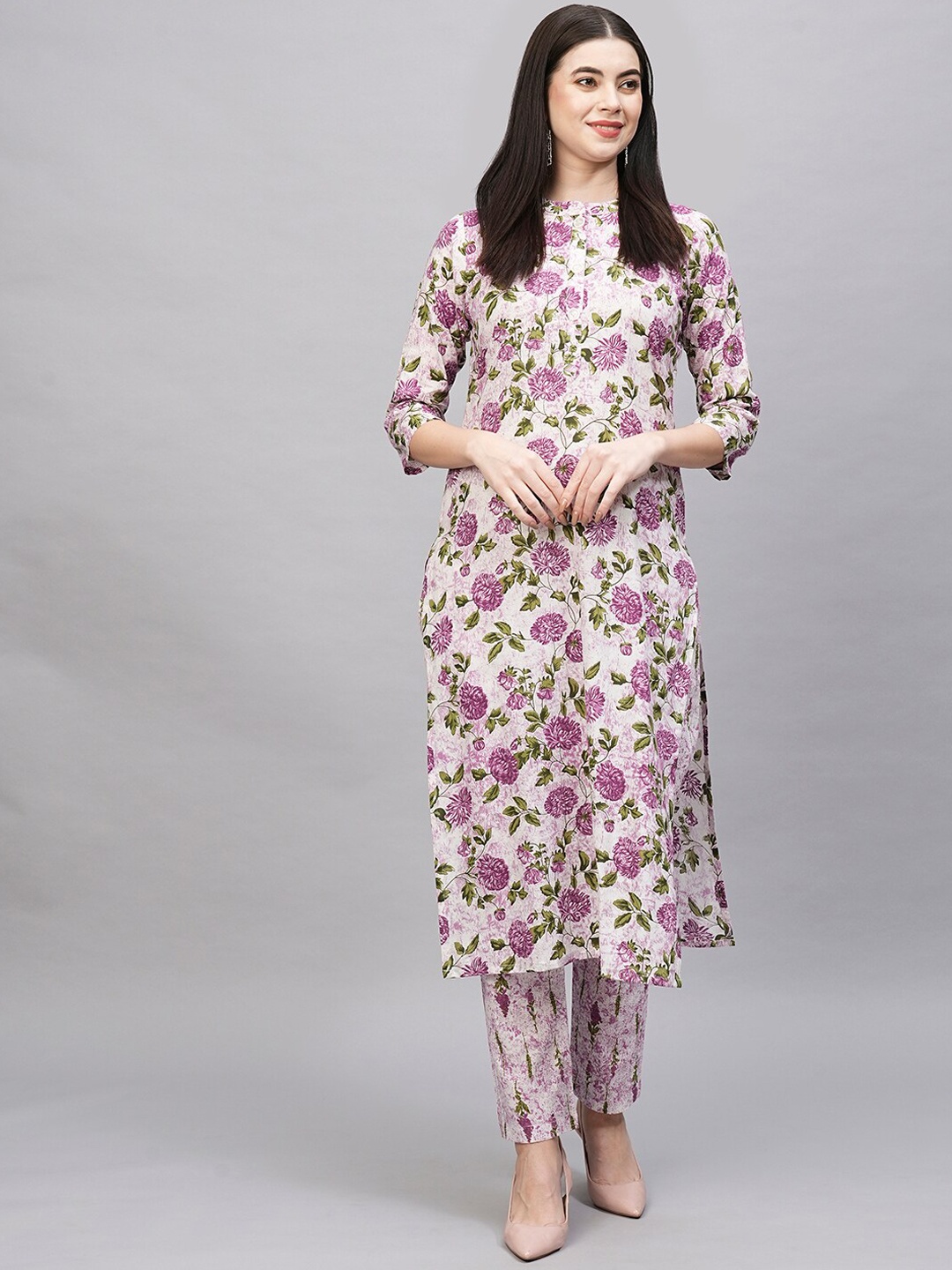 

KALINI Floral Printed Straight Kurta with Trousers, Purple
