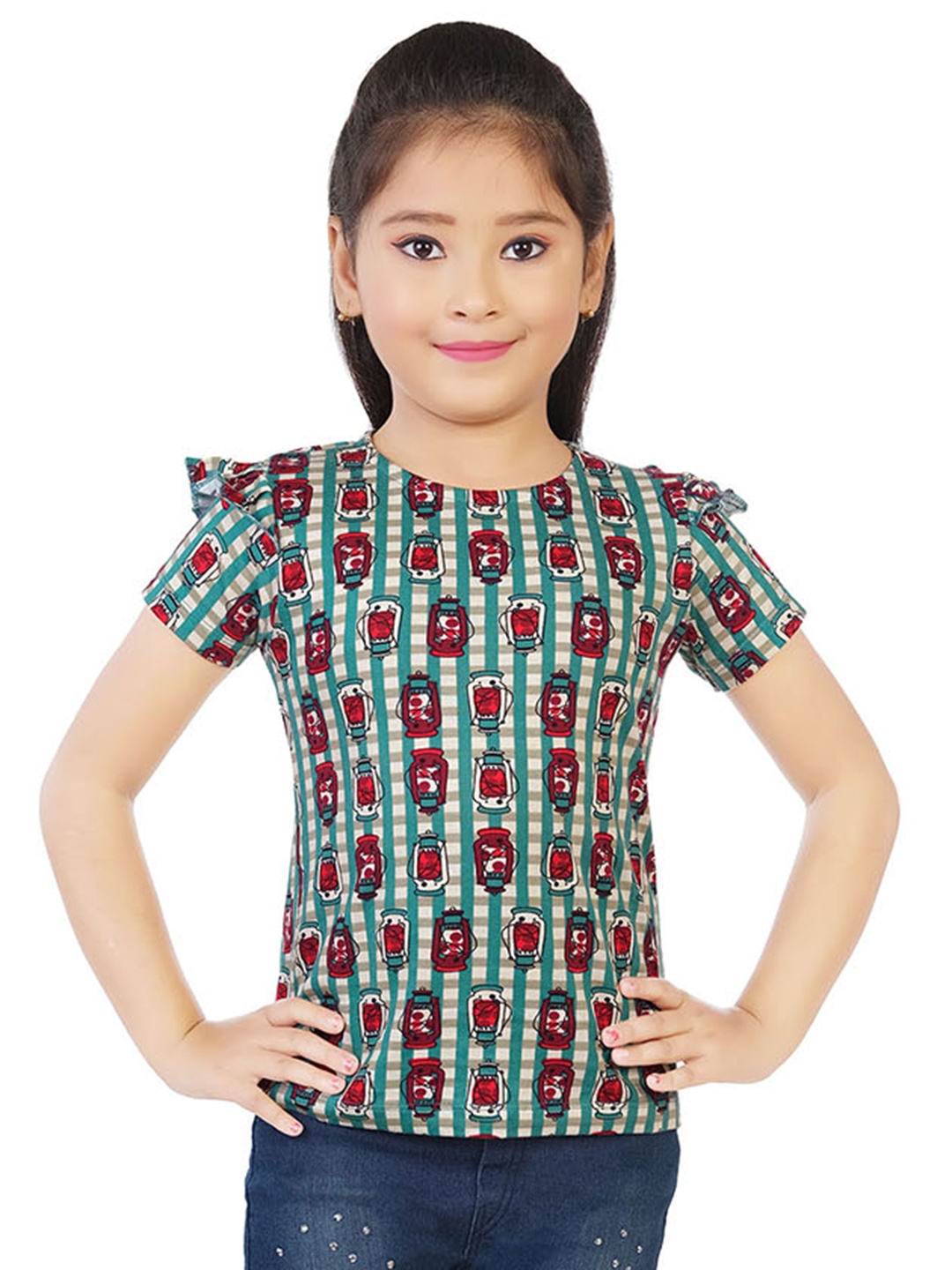 

CELEBRITY CLUB Girls Printed Top With Shorts, Green