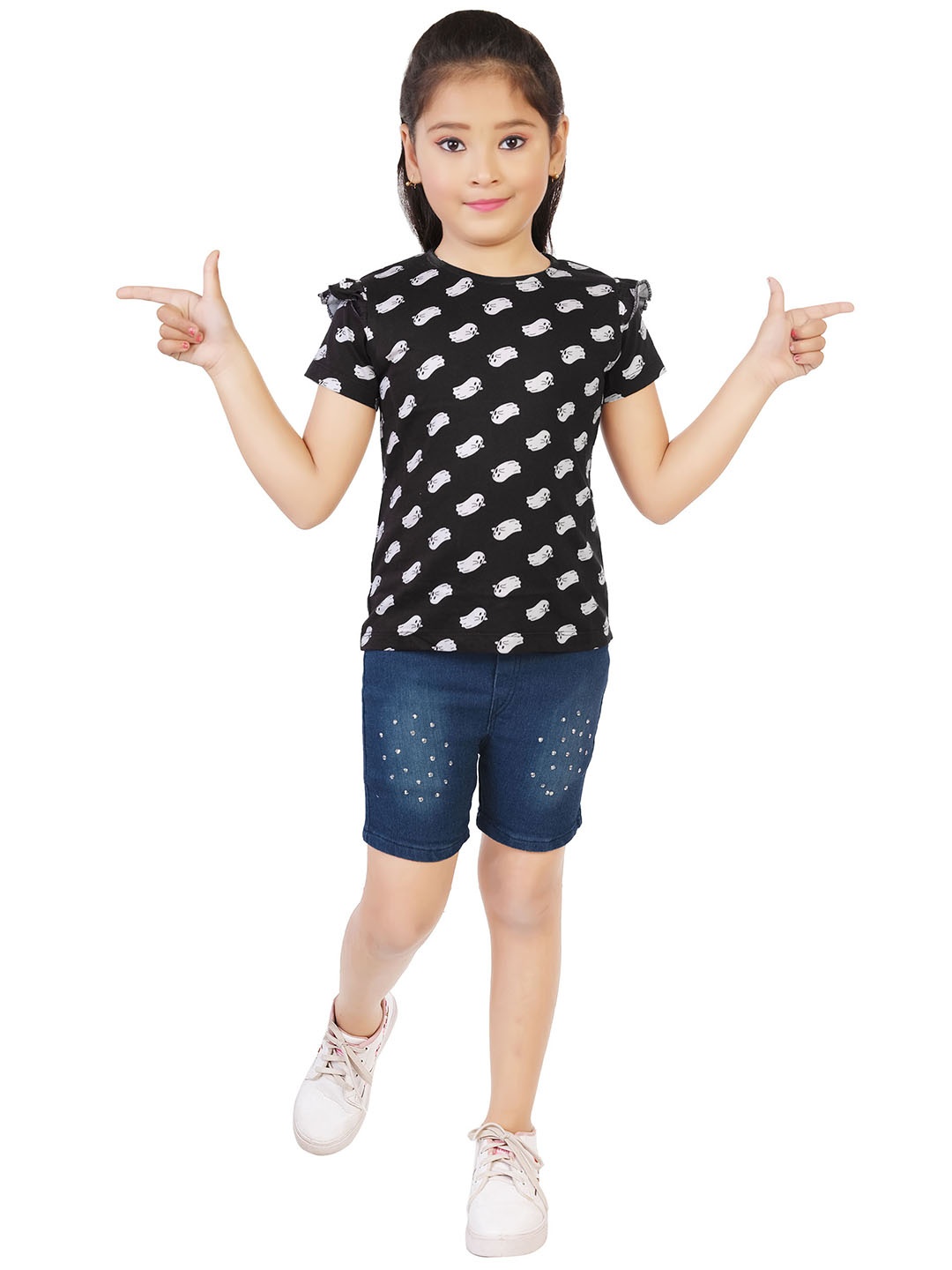 

CELEBRITY CLUB Girls Printed Top With Shorts, Black