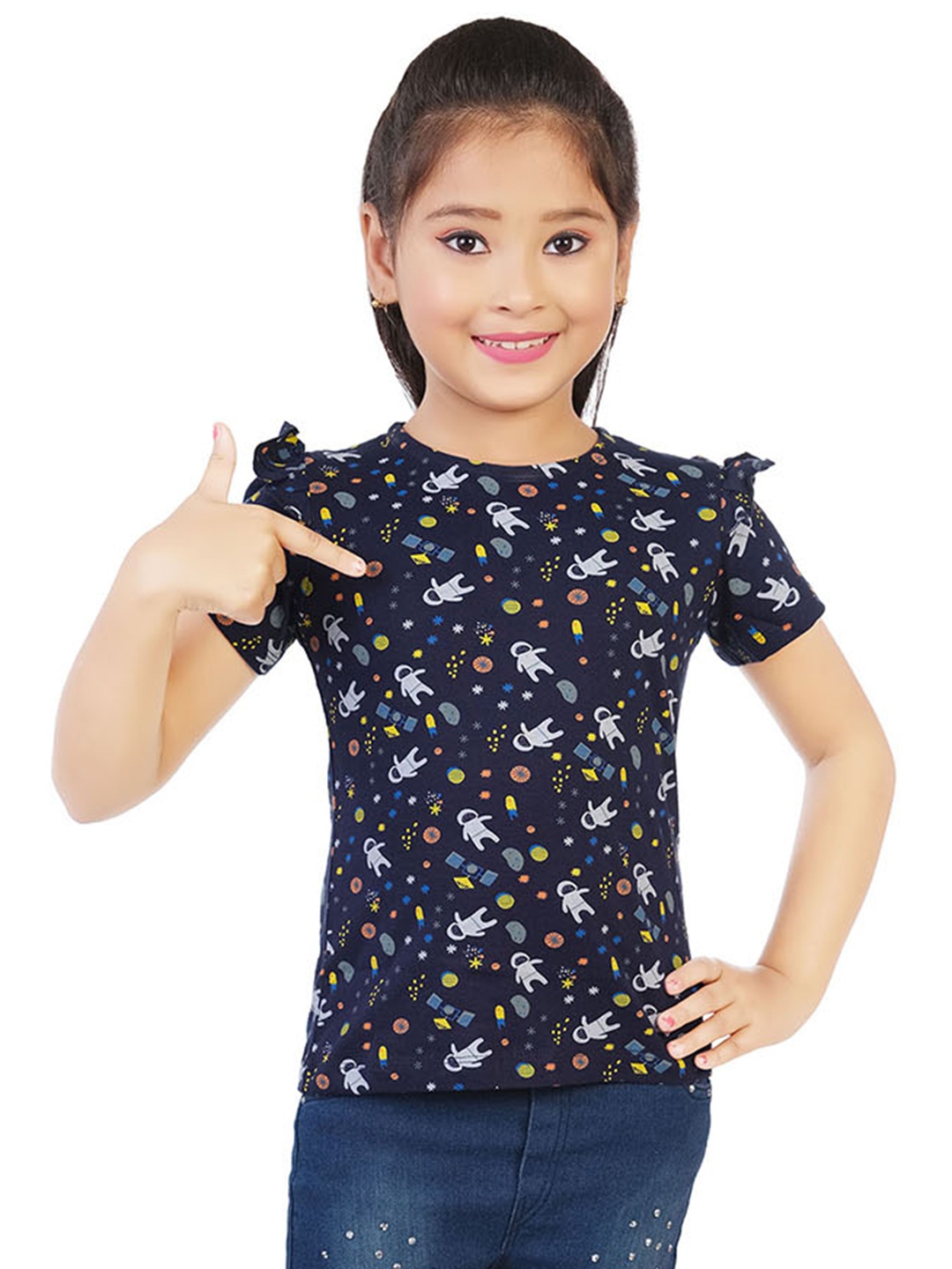 

CELEBRITY CLUB Girls Printed Top With Shorts, Navy blue