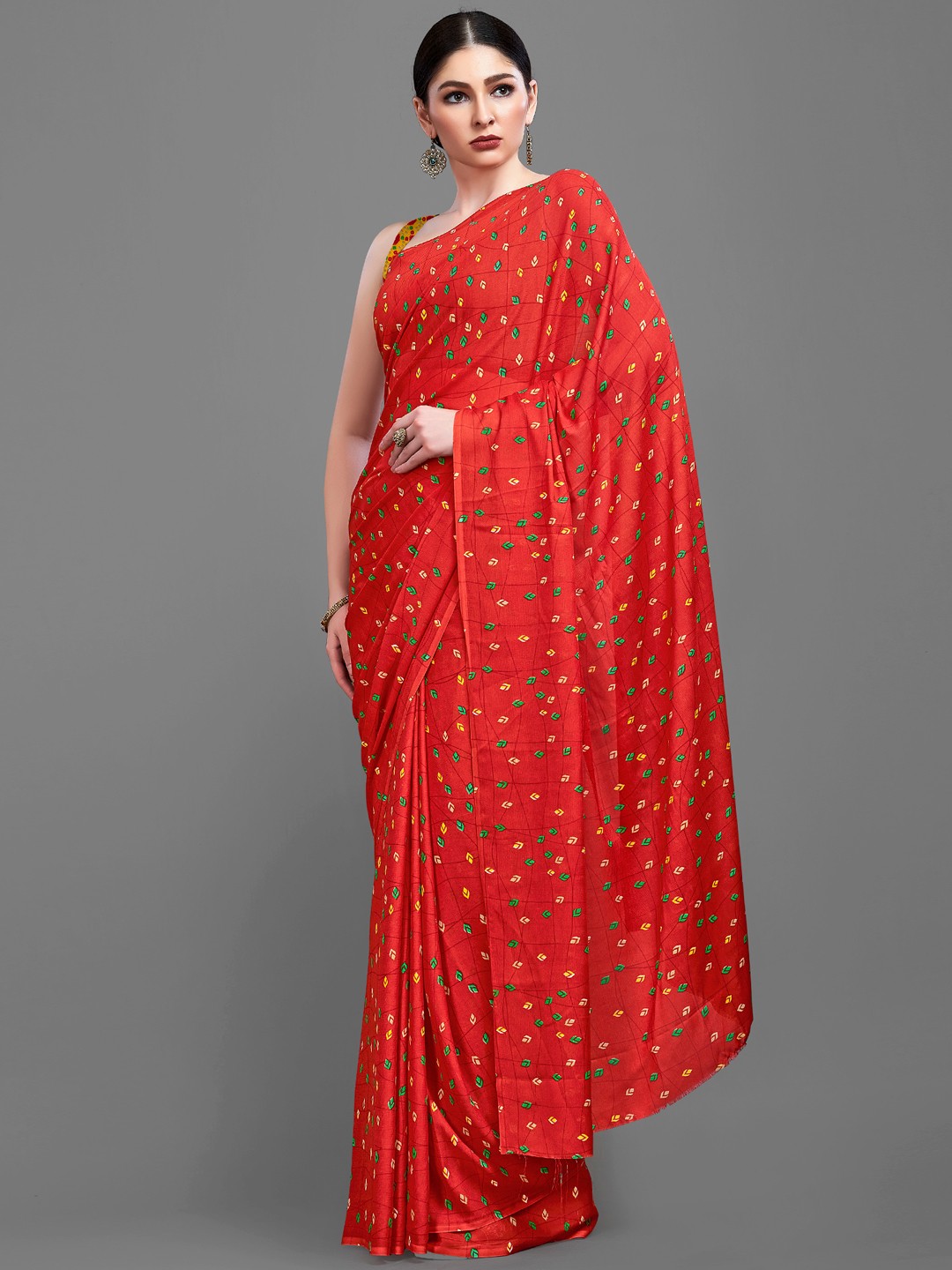 

HRITIKA Floral Printed Ethnic Saree, Red
