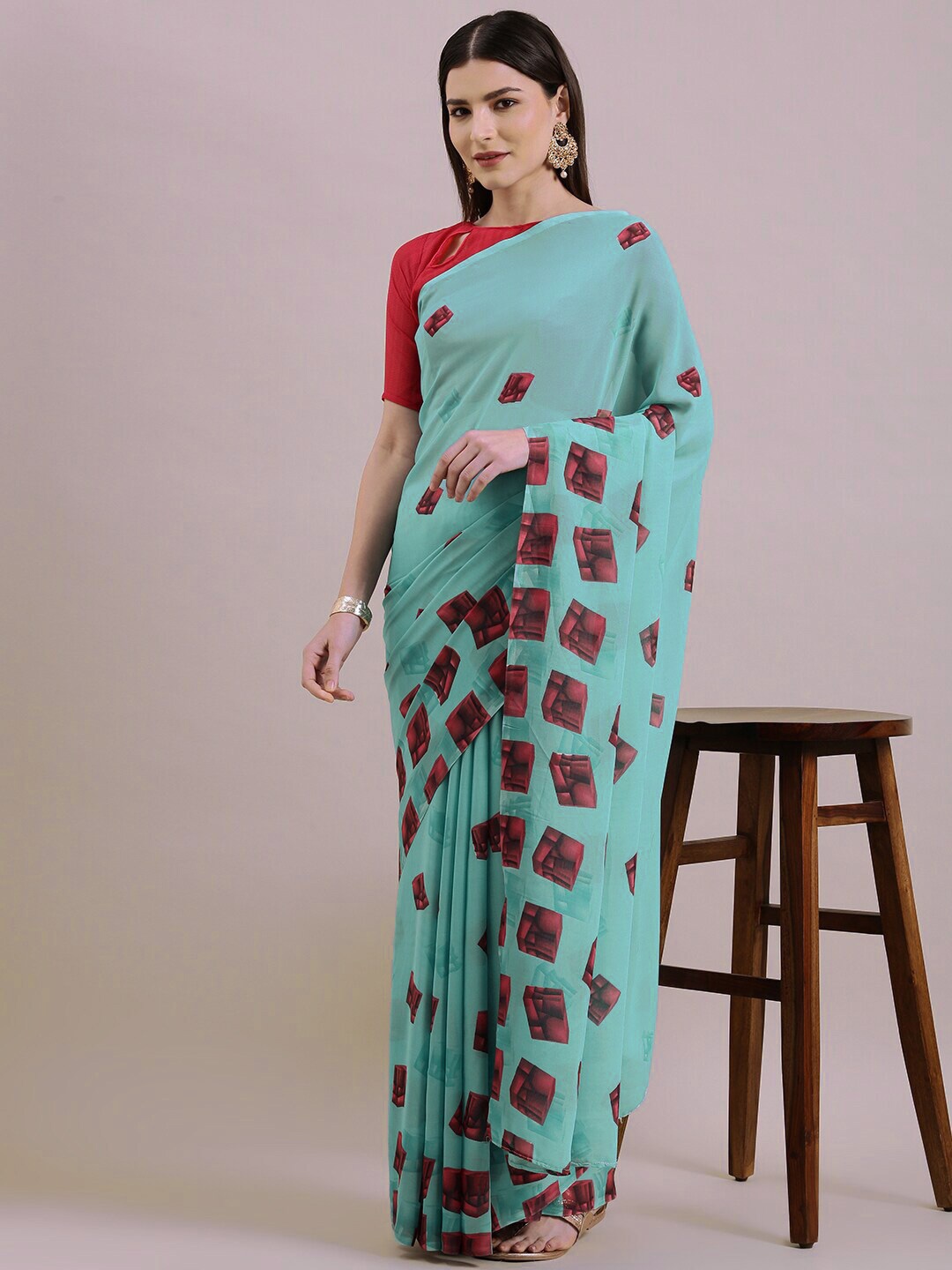 

HRITIKA Geometric Printed Saree, Blue