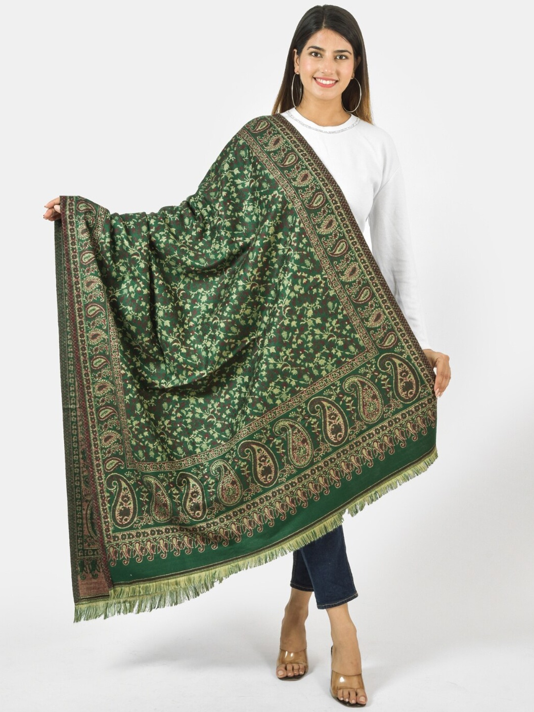 

BAISA Floral Woven Design Shawl, Green