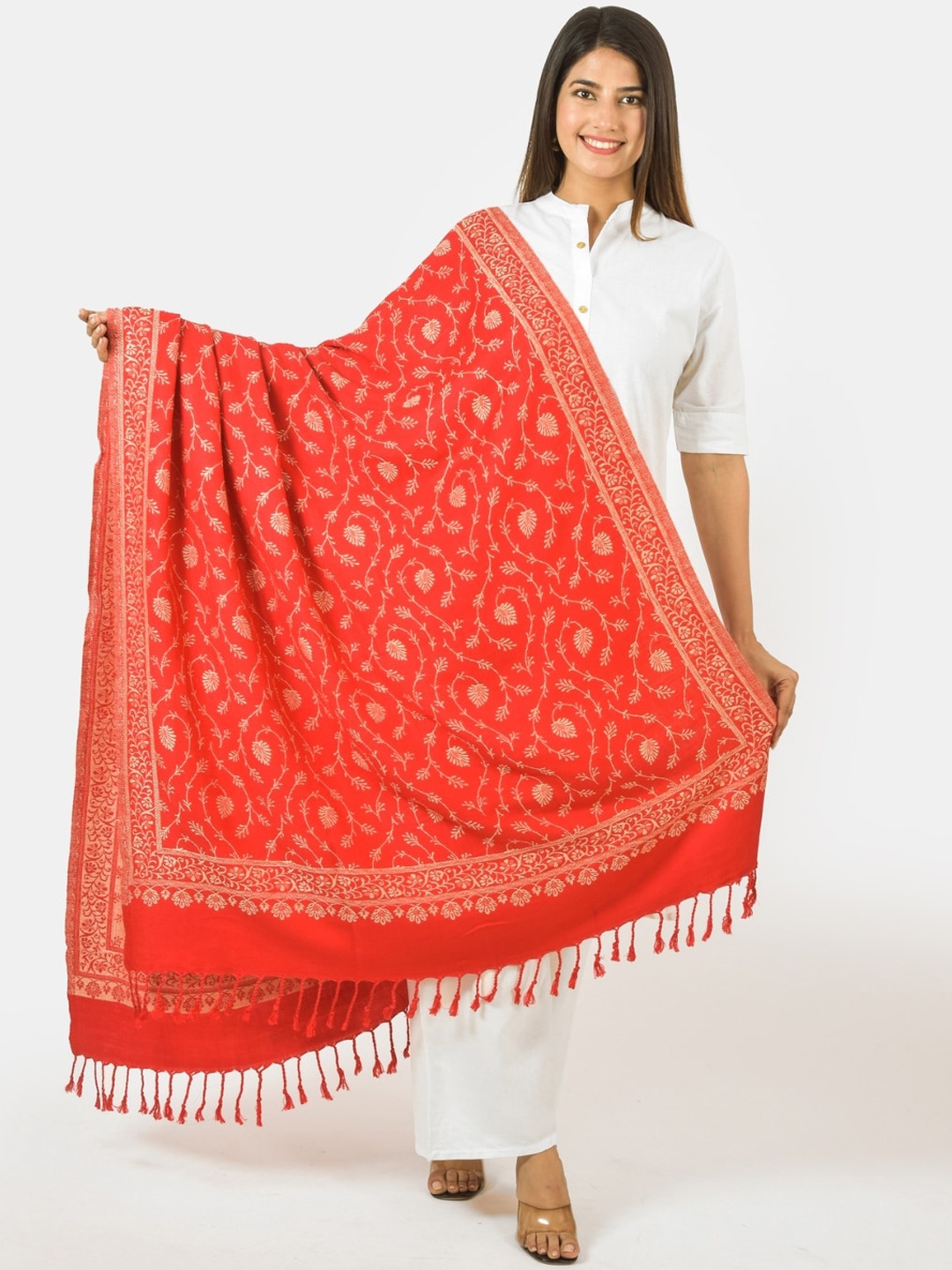 

BAISA Floral Woven Design Shawl, Red