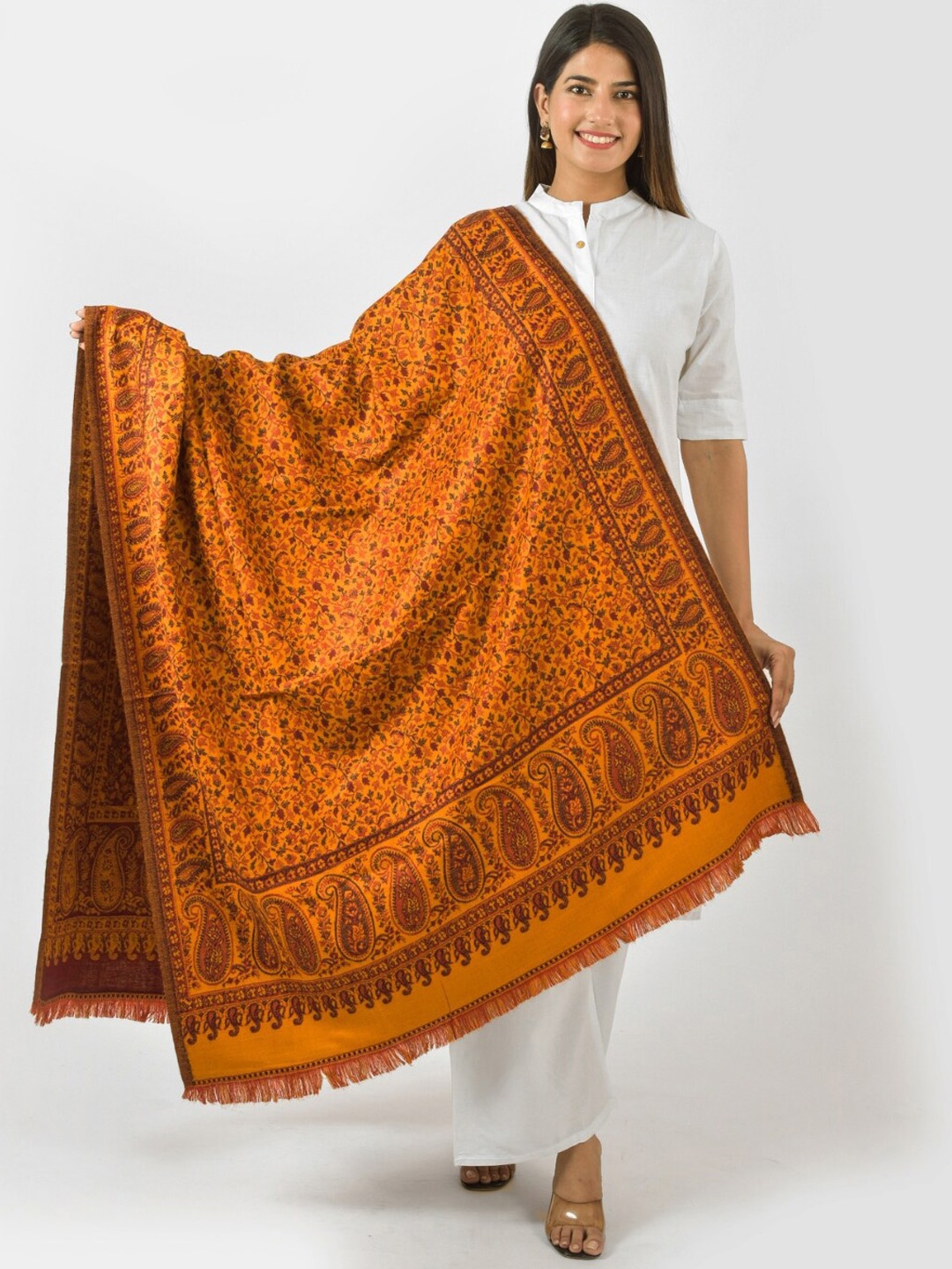 

BAISA Floral Woven Design Shawl, Mustard