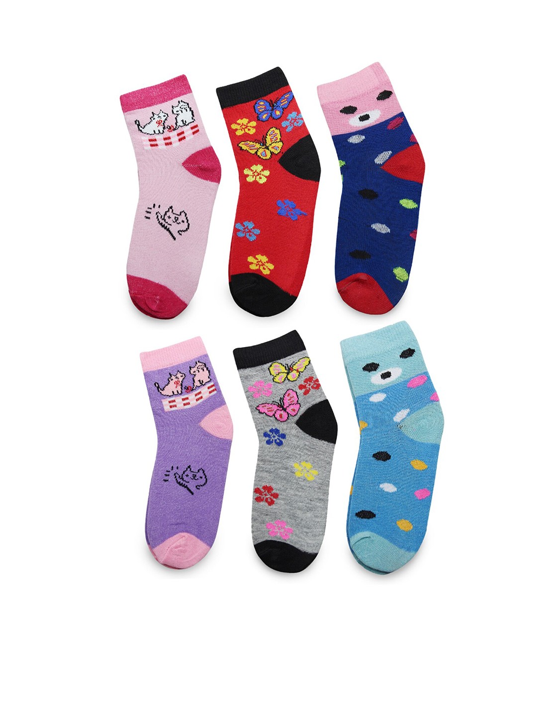 

BAESD Kids Pack Of 6 Patterned Breathable Ankle-Length Socks, Pink