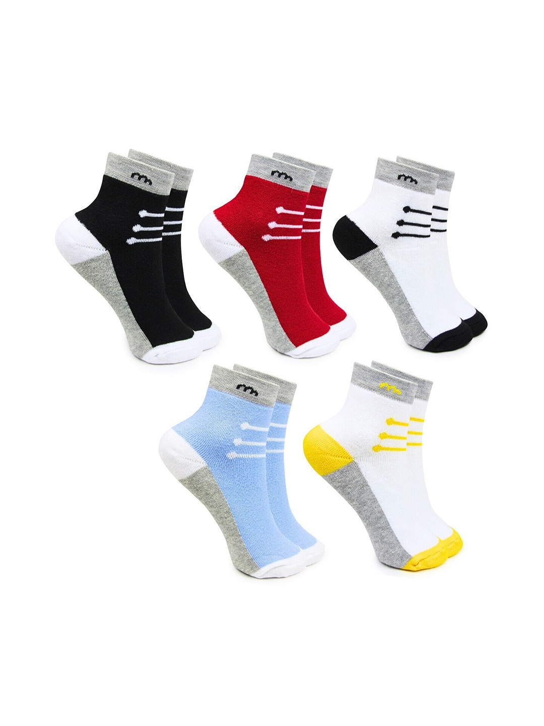 

BAESD Kids Pack Of 5 Colourblocked Breathable Ankle-Length Socks, Yellow