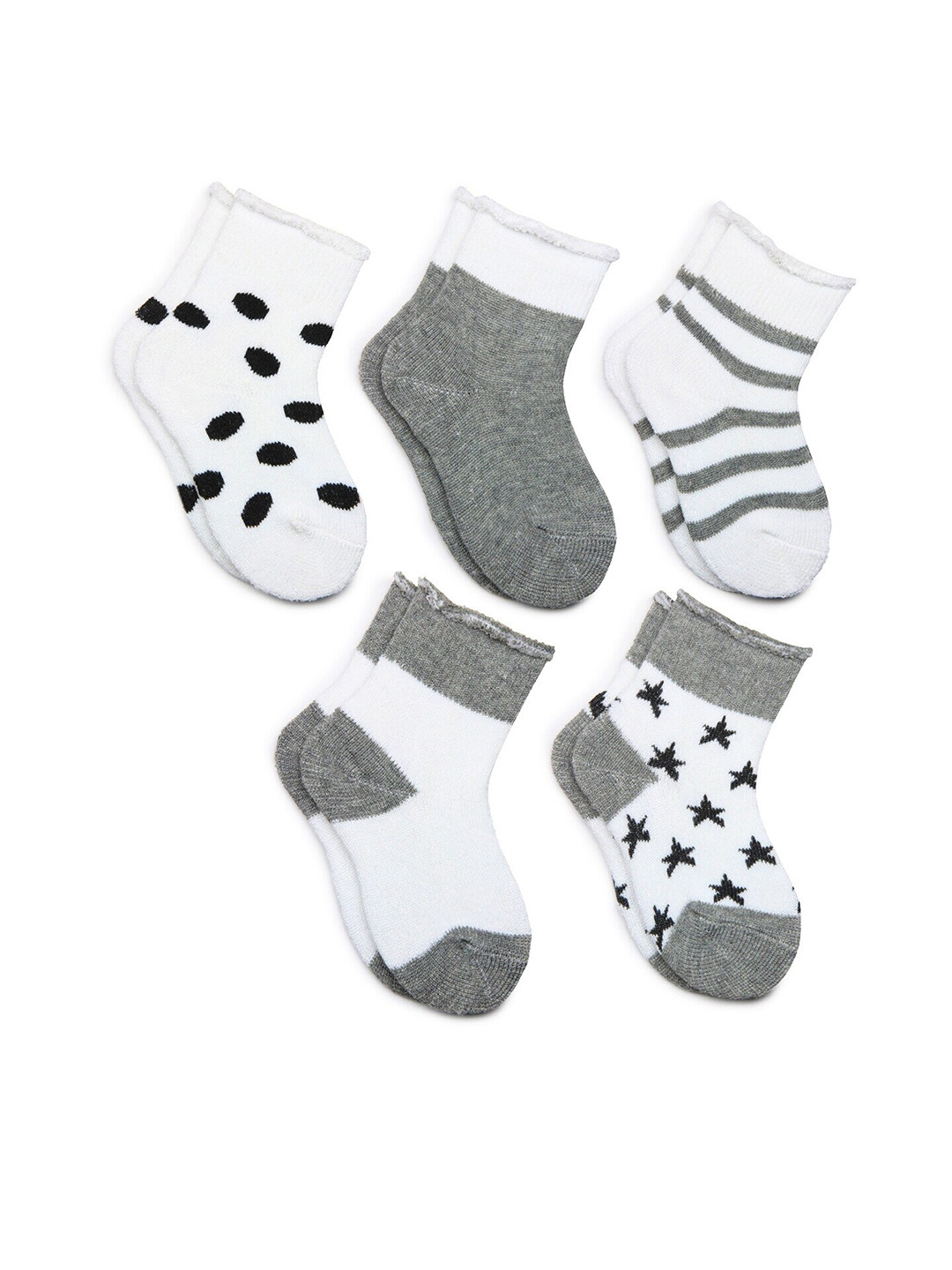 

BAESD Infants Pack Of 5 Cotton Patterned Ankle Length Socks, White