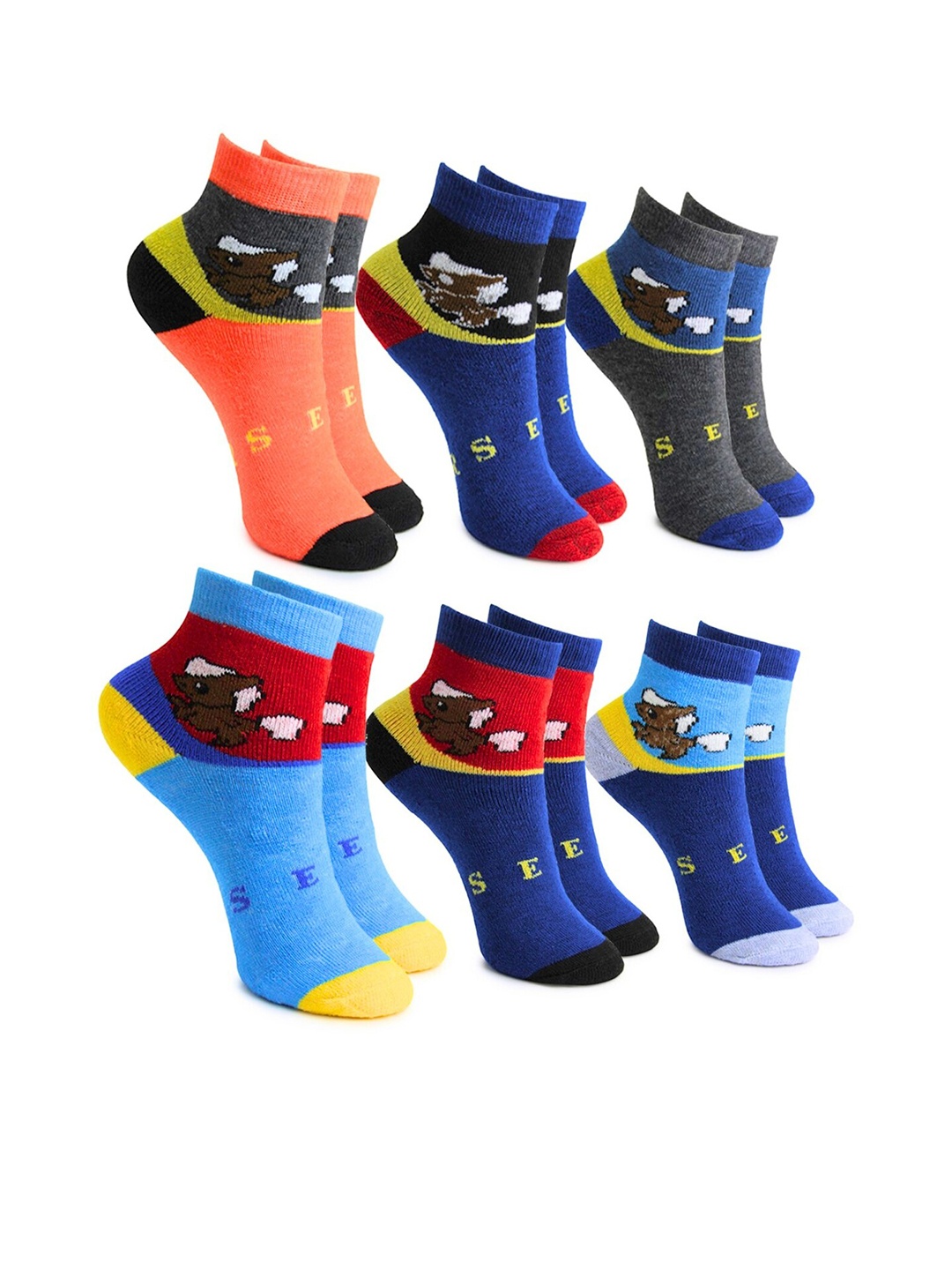 

BAESD Kids Pack Of 6 Patterned Ankle Length Socks, Blue