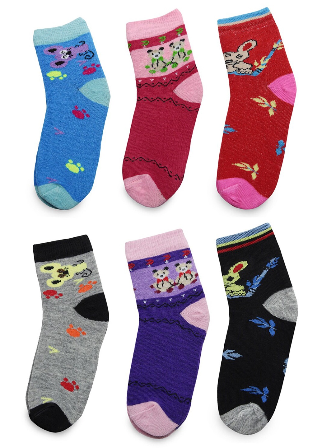 

BAESD Kids Pack Of 6 Cotton Patterned Ankle Length Socks, Blue