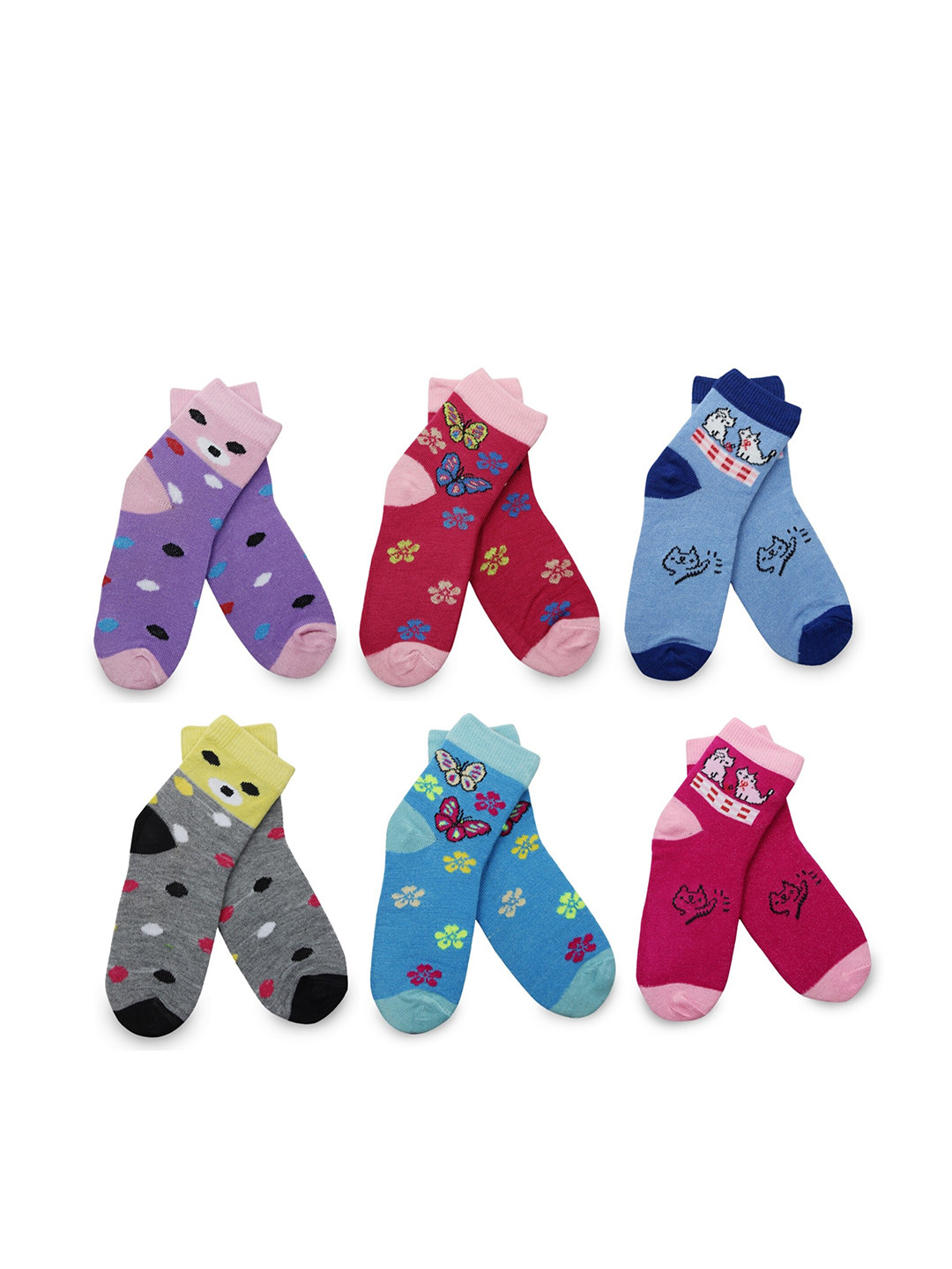 

BAESD Kids Pack Of 6 Patterned Cotton Ankle-Length Socks, Red