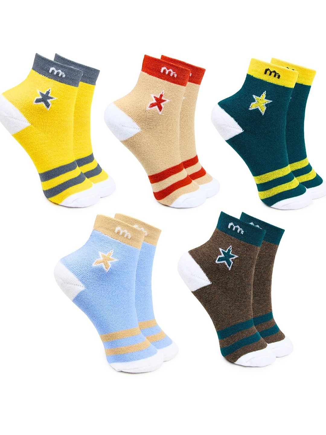

BAESD Kids Pack Of 5 Patterned Ankle Length Cotton Socks, Yellow