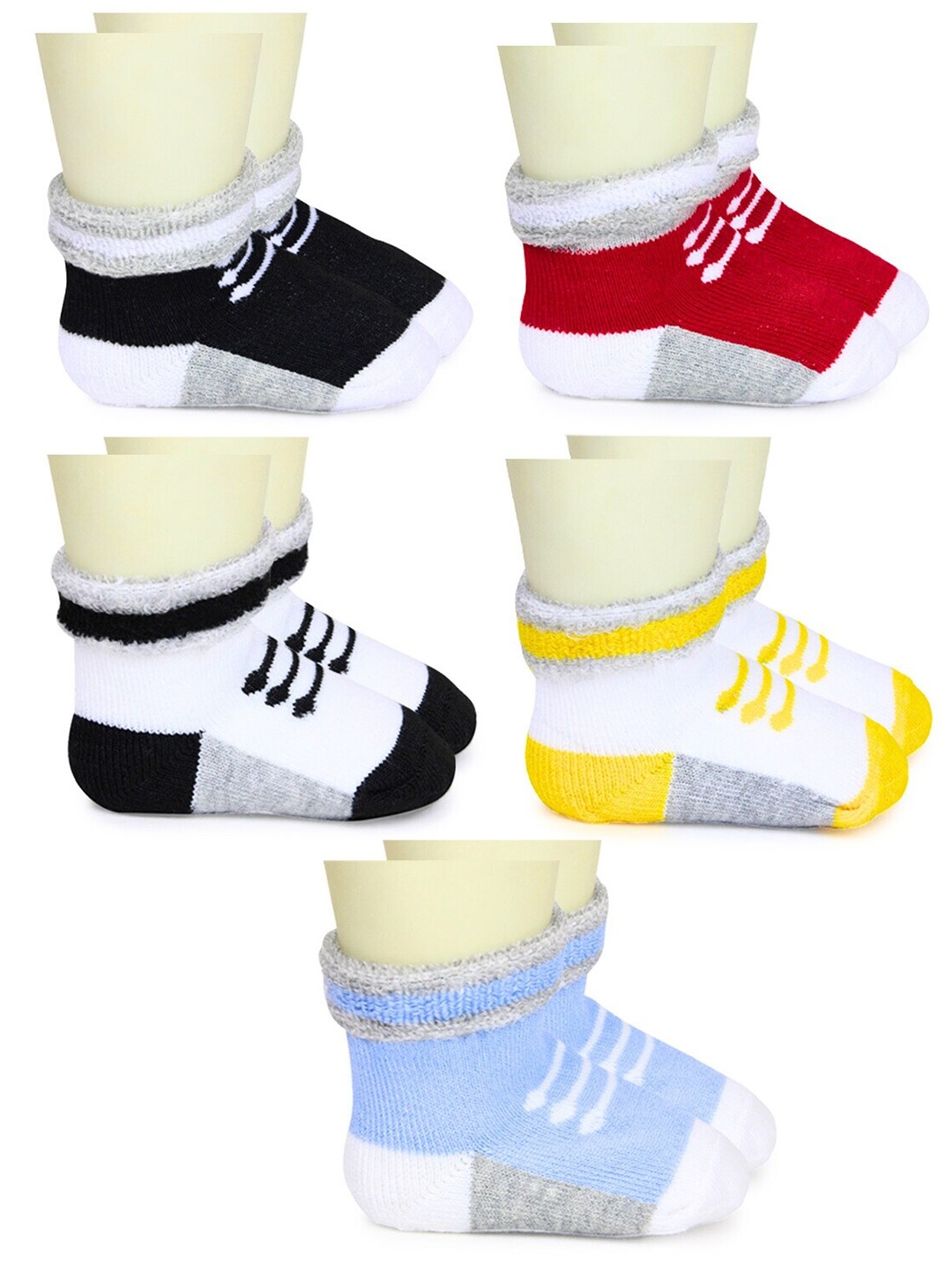 

BAESD Unisex Kids Pack Of 5 Colourblocked & Striped Above Ankle Socks, Yellow