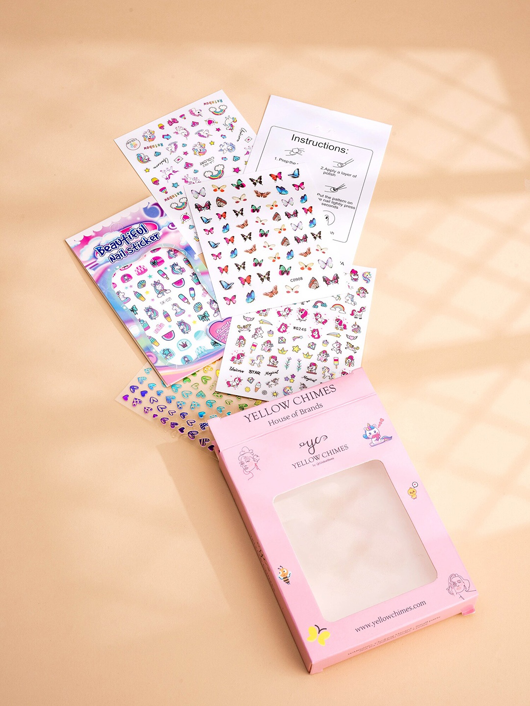 

Yellow Chimes Self Adhesive Nail Art Nail Stickers - Shade 03, Pink