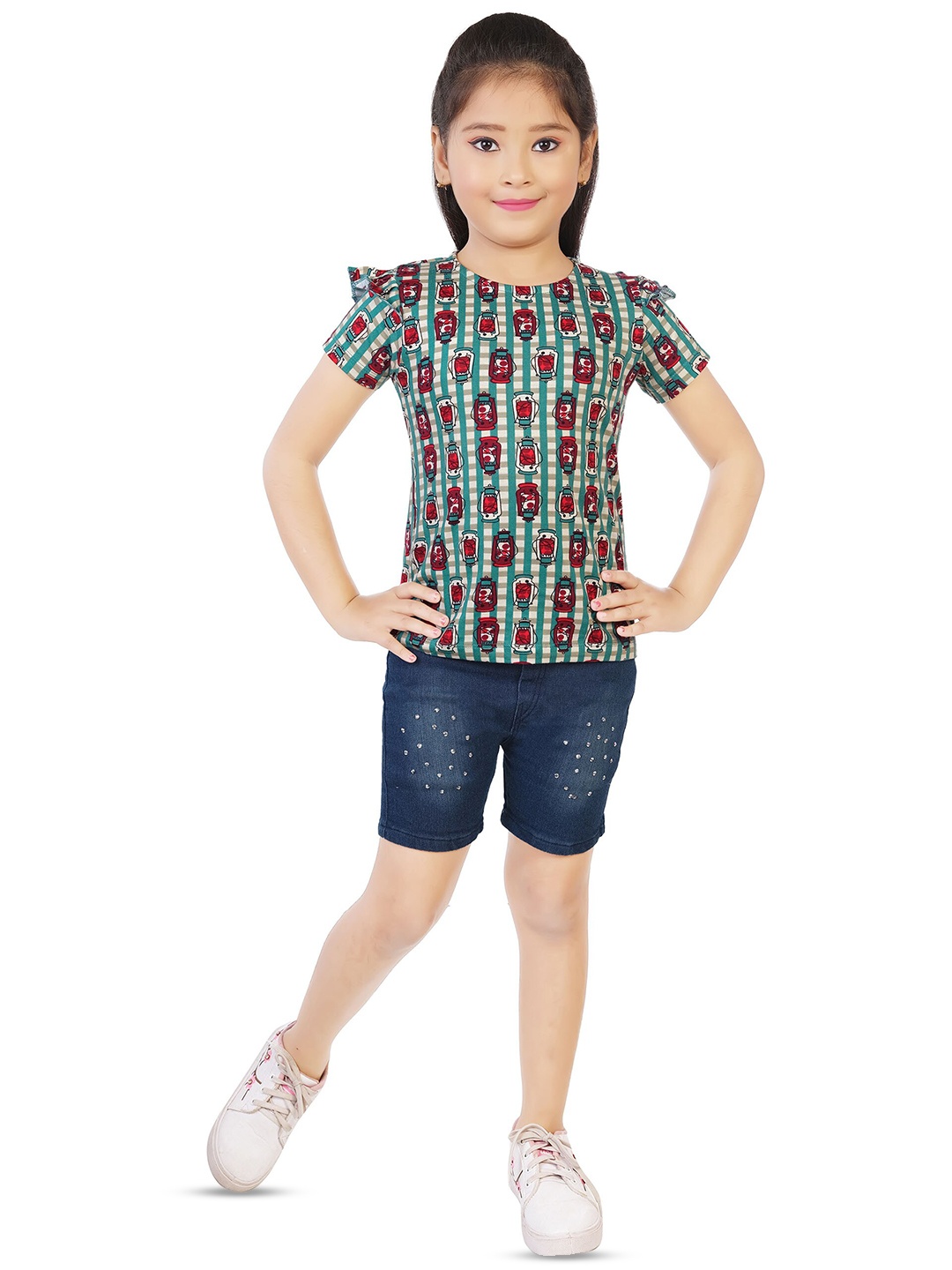 

BAESD Girls Printed Top with Shorts, Green