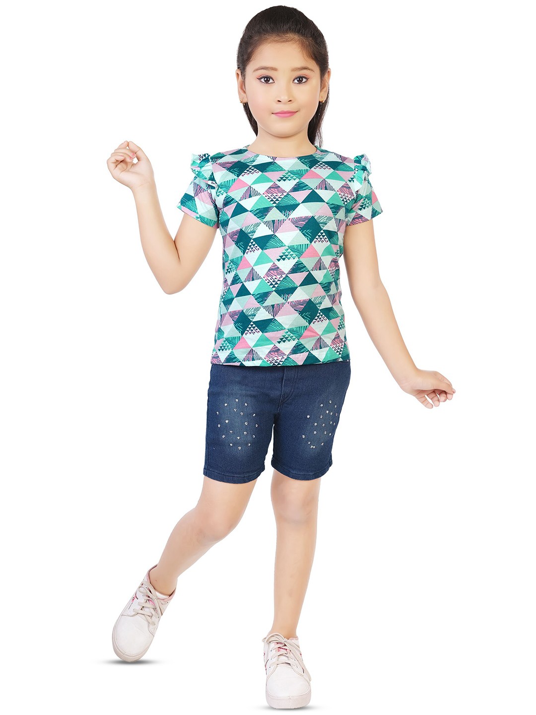 

BAESD Girls Printed Top with Shorts, Blue