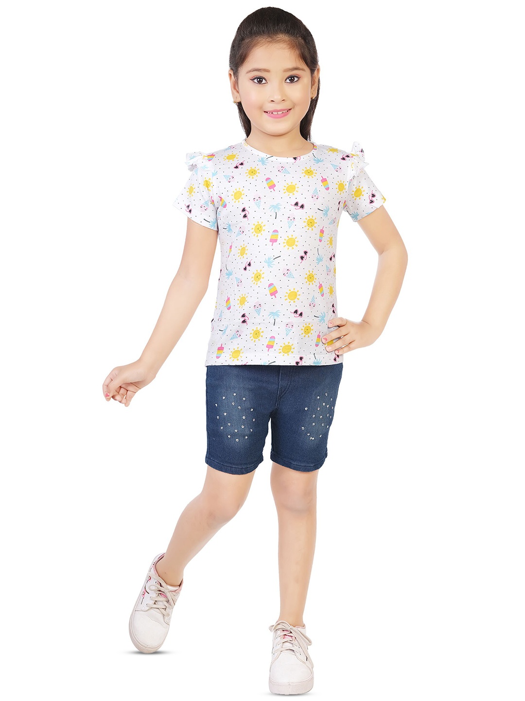 

BAESD Girls Printed Top with Shorts, White