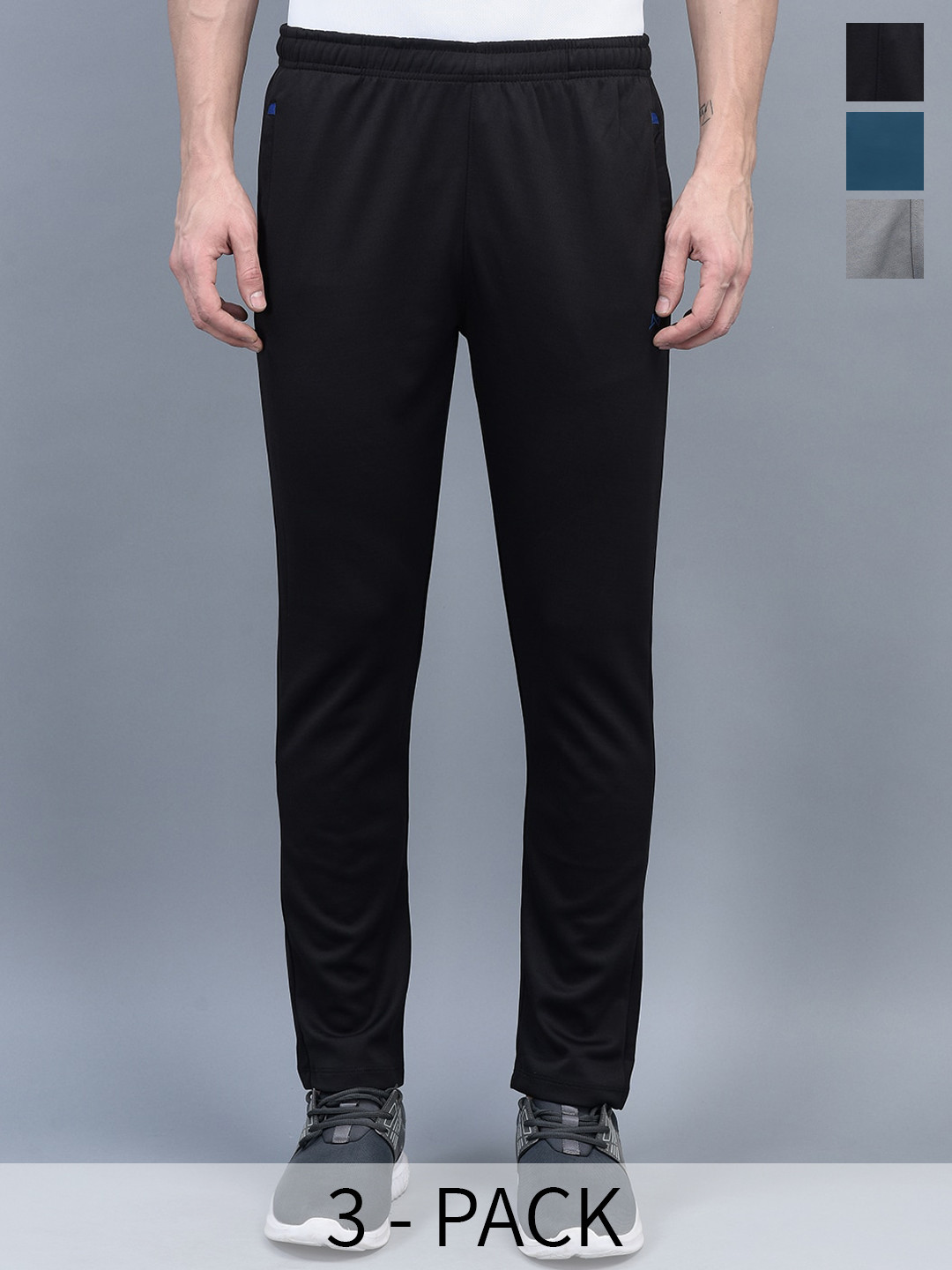 

Force NXT Men Pack Of 3 Mid-Rise Anti Viral Anti Odour Cool Track Pants, Blue