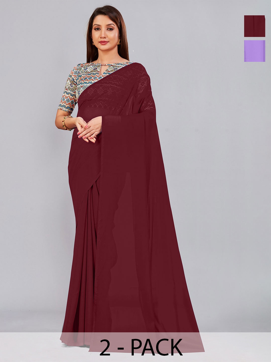 

CastilloFab Selection Of 2 Pure Georgette Saree, Maroon