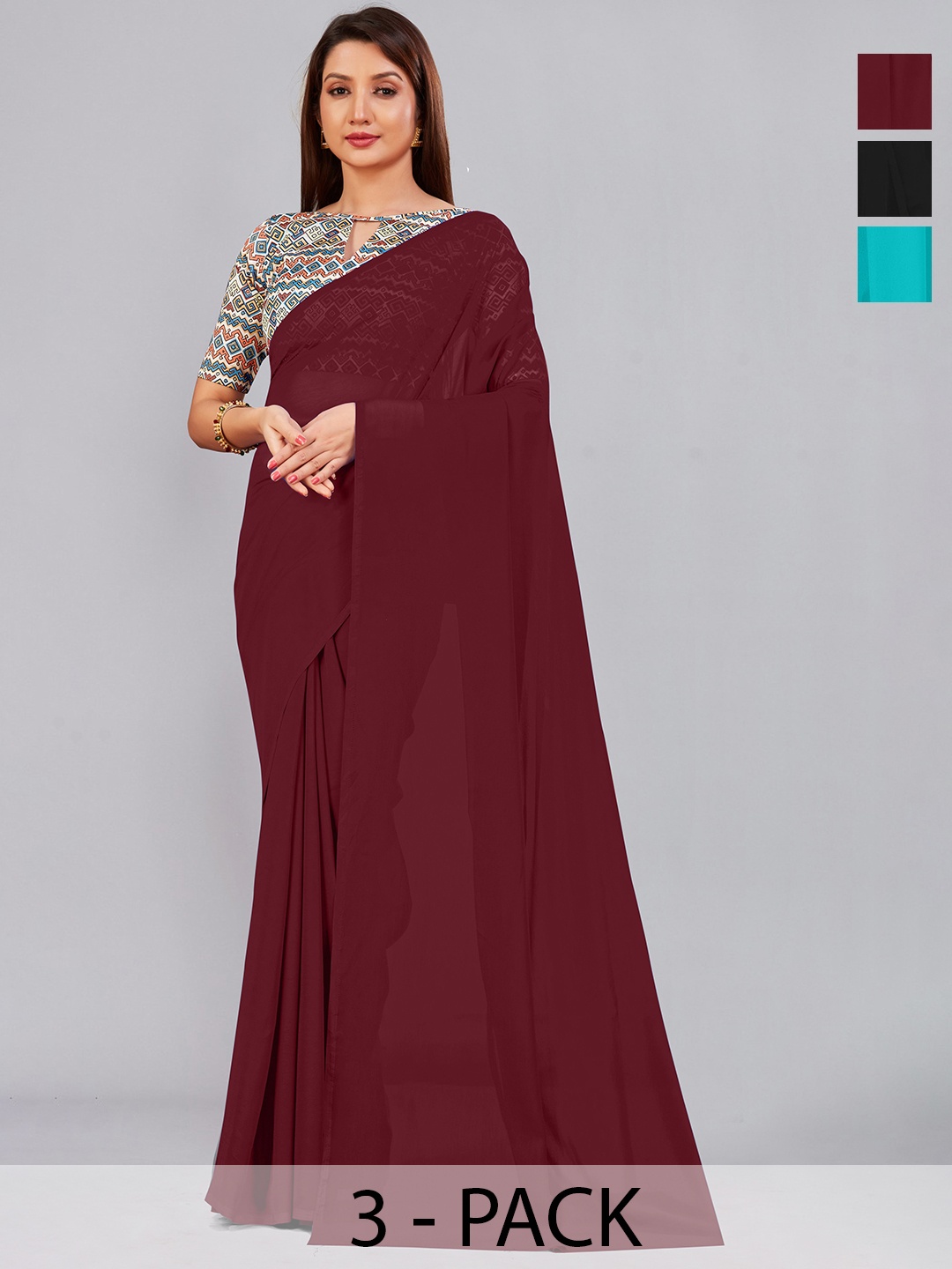 

CastilloFab Pure Georgette Saree, Maroon