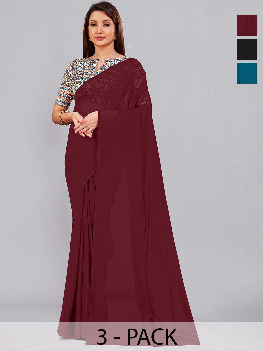 

CastilloFab Pure Georgette Saree, Maroon