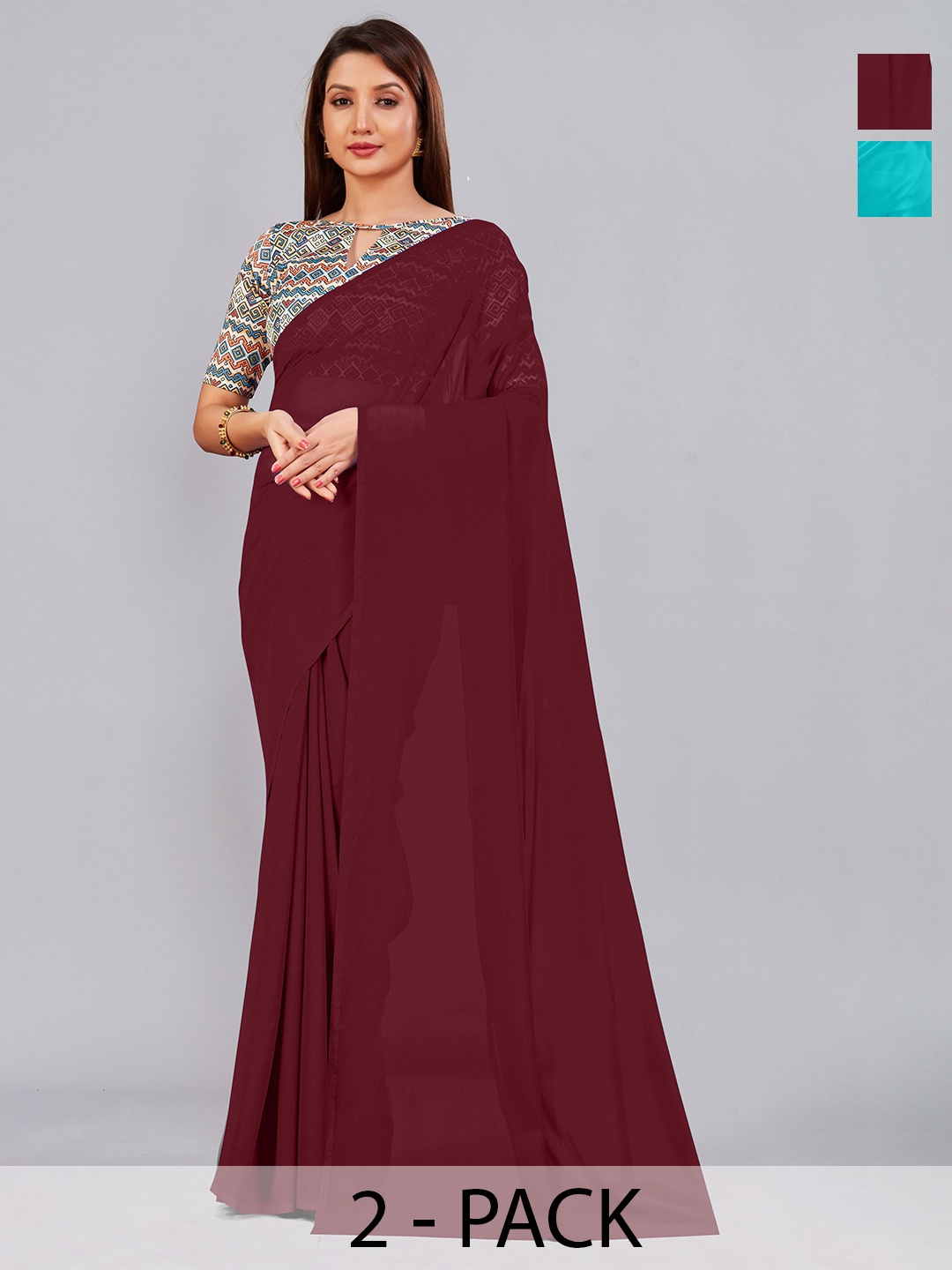 

CastilloFab Selection Of 2 Pure Georgette Saree, Maroon