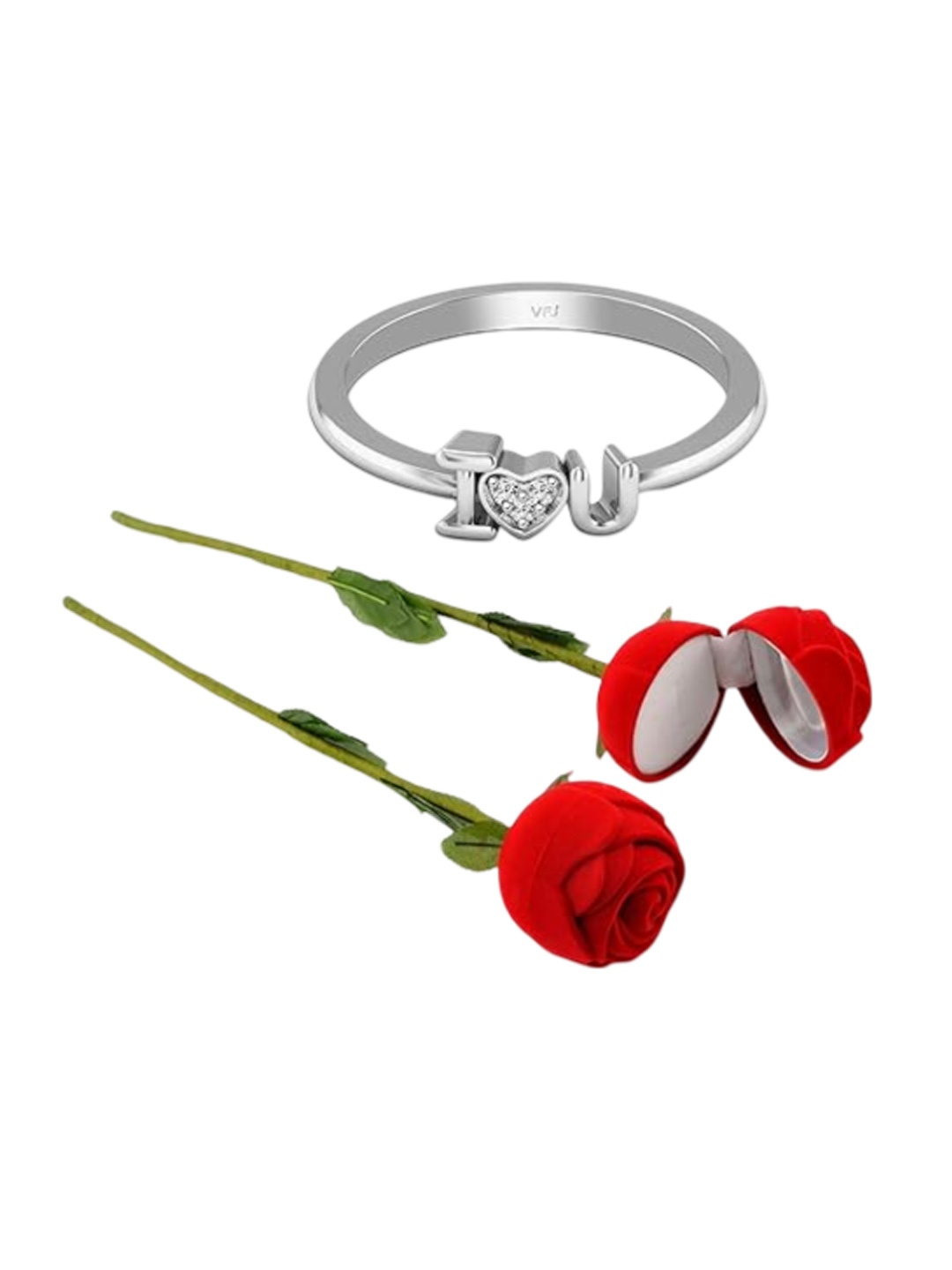 

Vighnaharta Rhodium-Plated CZ-Studded Finger Ring With Rose Box, Silver