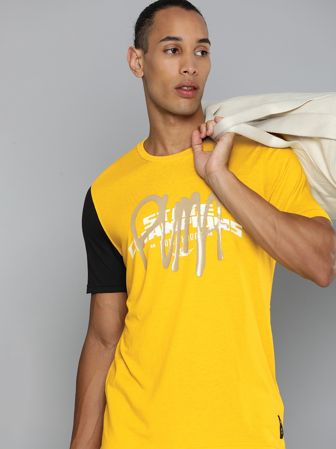 

Puma Men State Champs Basketball Brand Logo Printed dryCELL T-shirt, Yellow