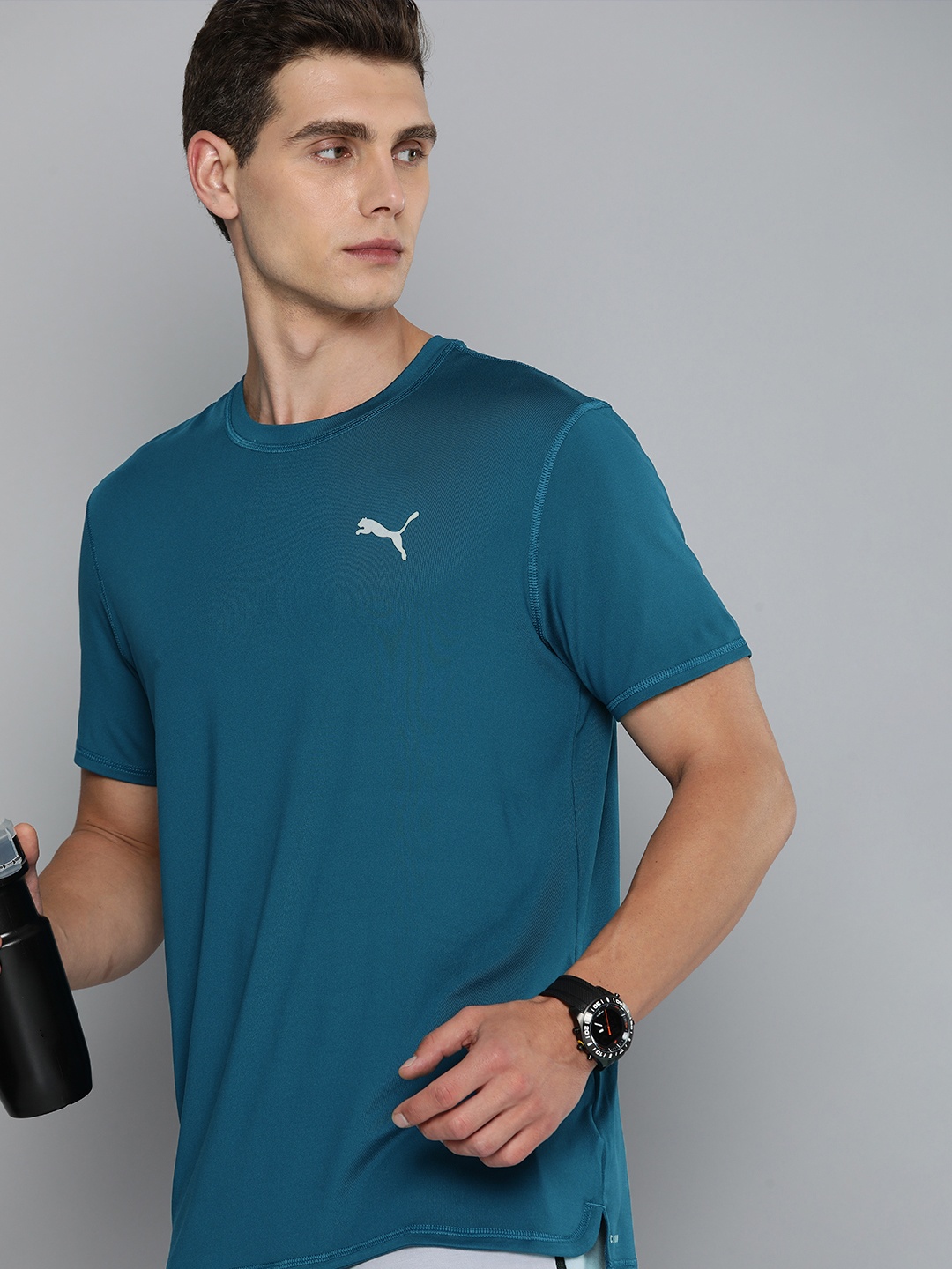 

Puma Men RUN CLOUDSPUN Self Design Running T-shirt, Teal