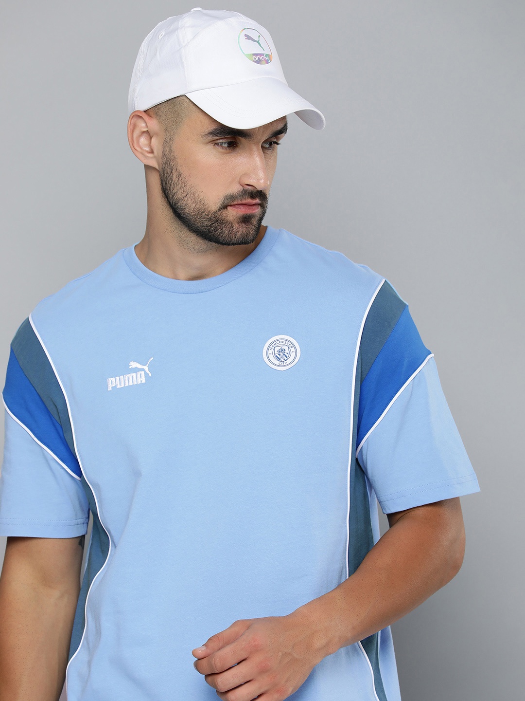 

Puma Colourblocked Drop-Shoulder Sleeves Manchester City Archive Football Relaxed T-shirt, Blue