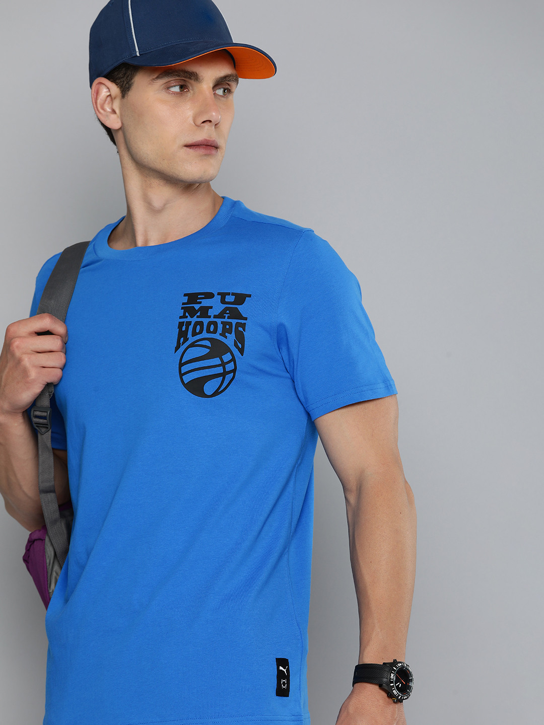 

Puma Men The Hooper Brand Logo Printed Pure Cotton Basketball T-shirt, Blue